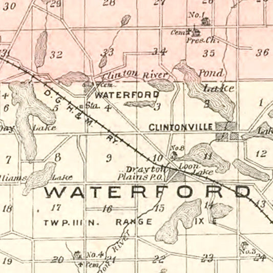 Vintage Map of Oakland County, Michigan, 1896