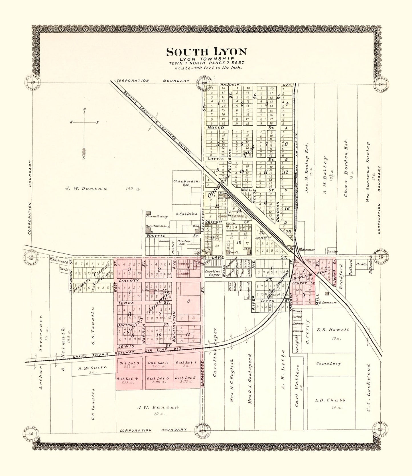 Vintage Map of South Lyon, Michigan, 1896