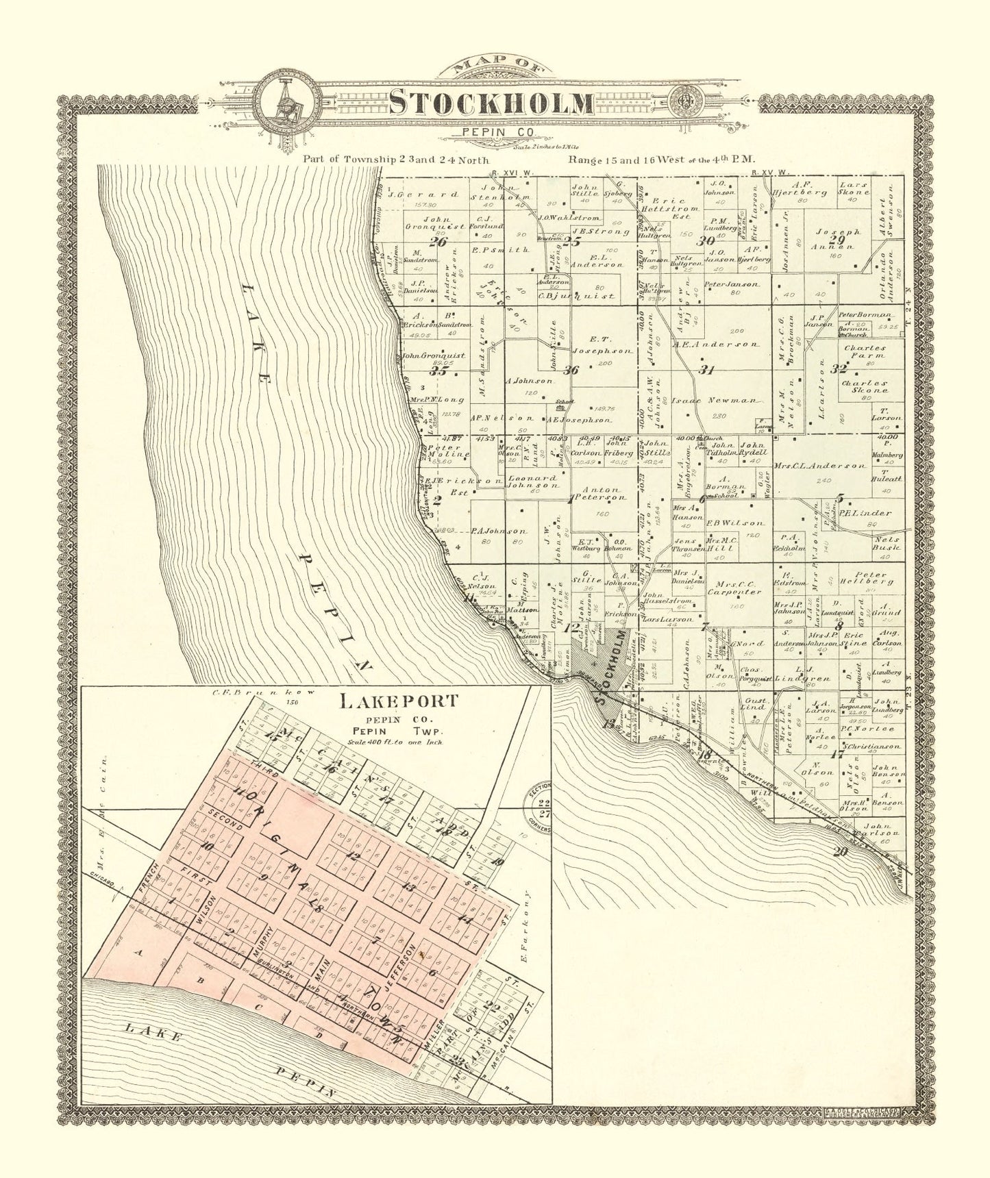 Vintage Map of Stockholm, Wisconsin, 1896