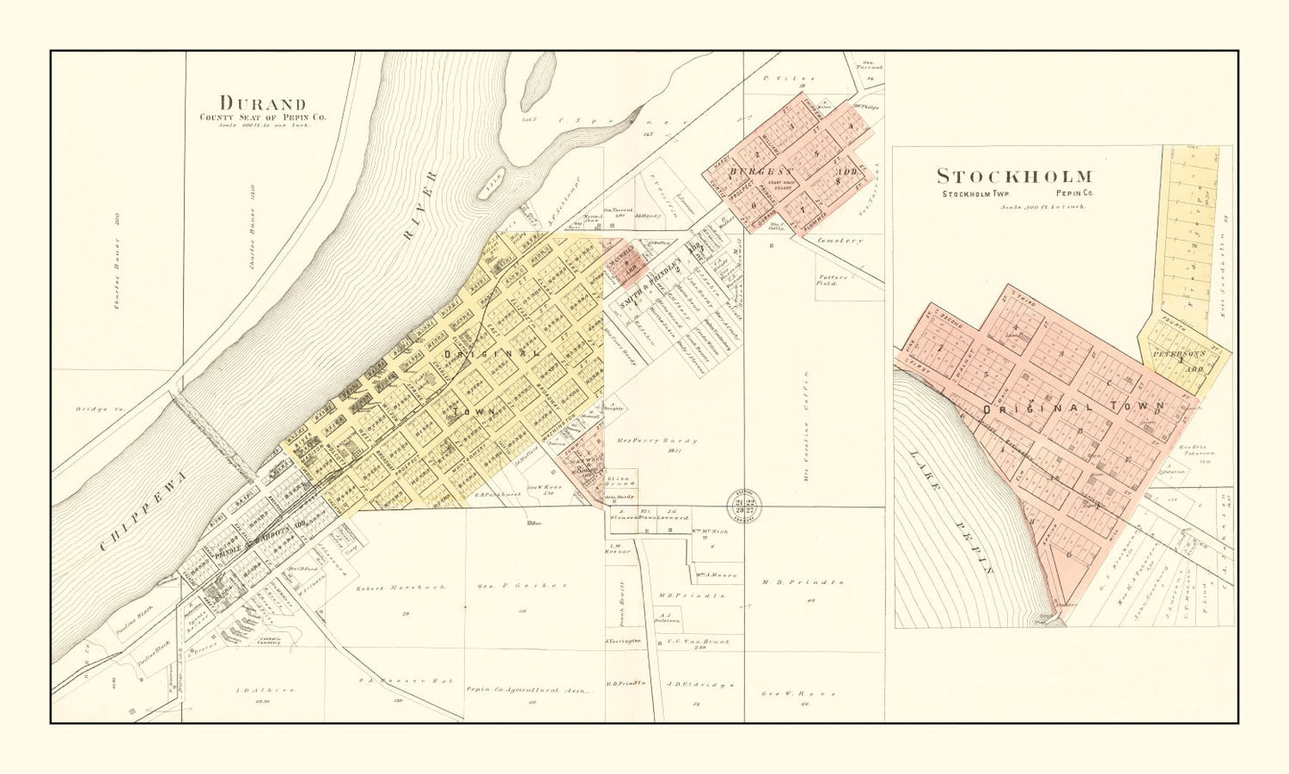 Vintage Map of Durand, Wisconsin, 1896