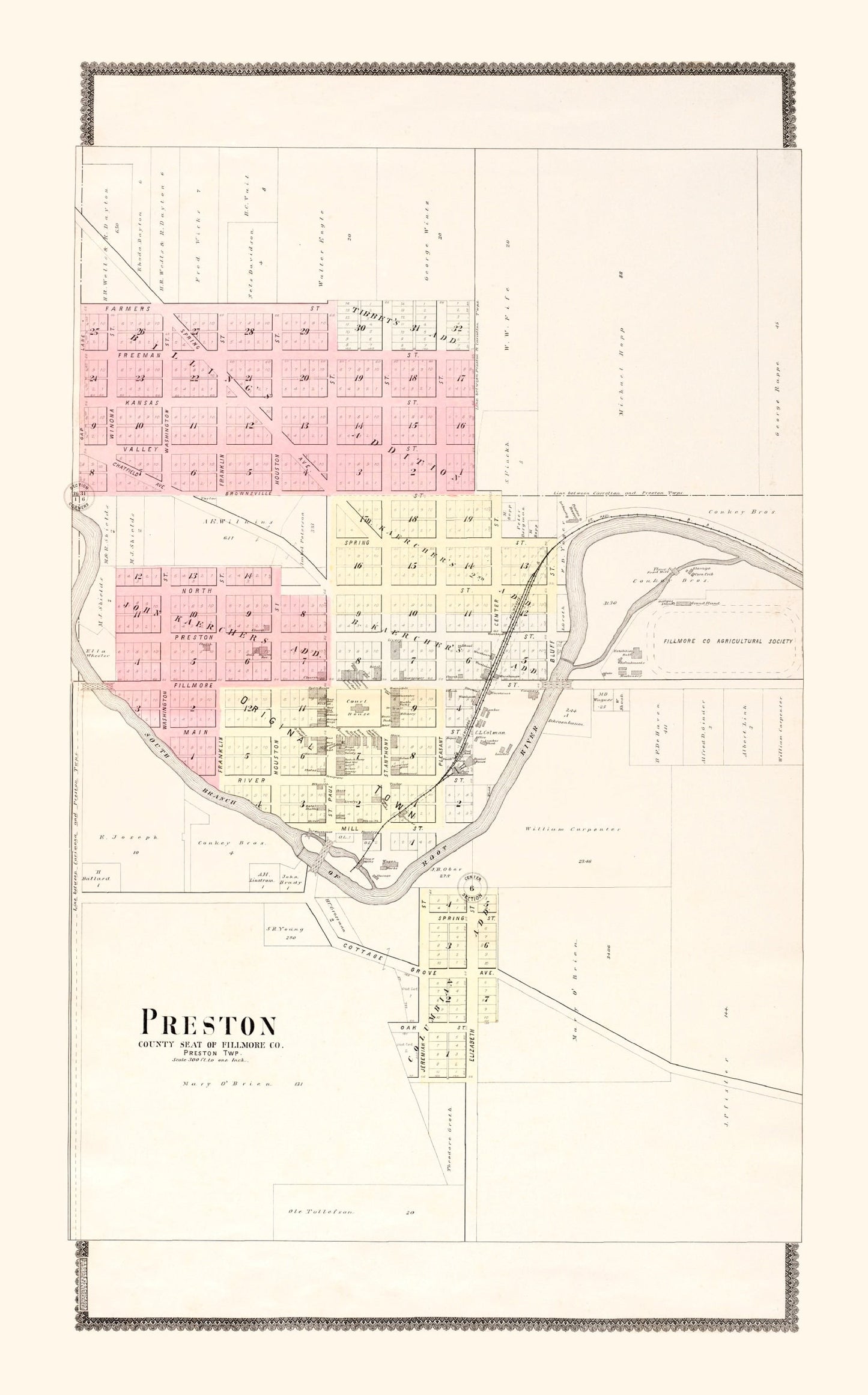 Vintage Map of Preston, Minnesota, 1896