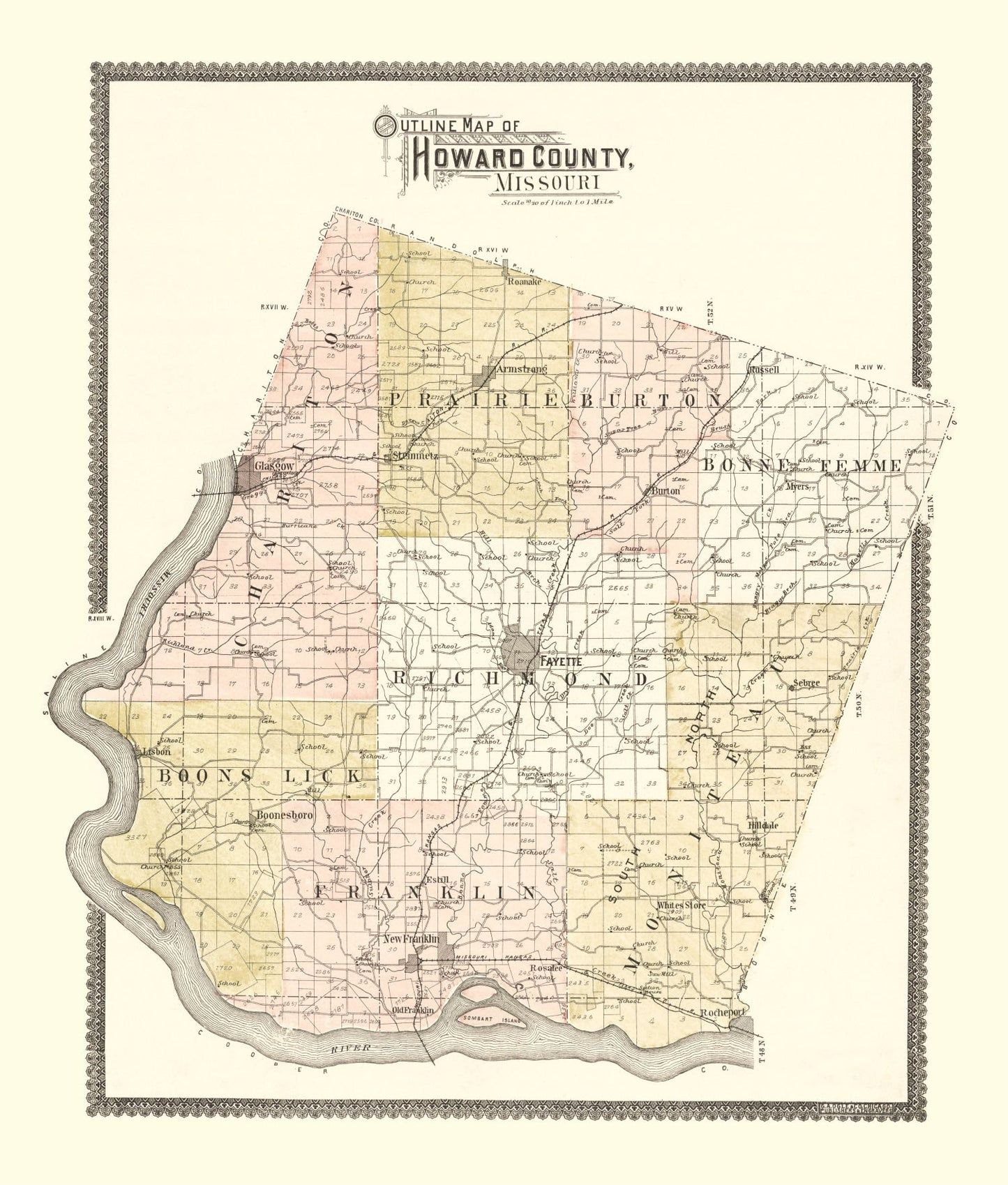 Vintage Map of Howard County, Missouri, 1897