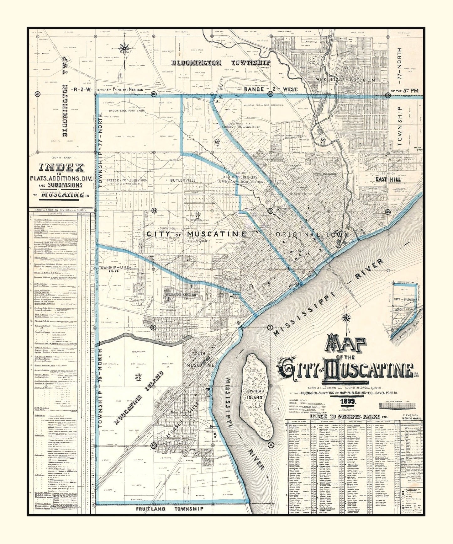 Vintage Map of Muscatine, Iowa, 1899 II