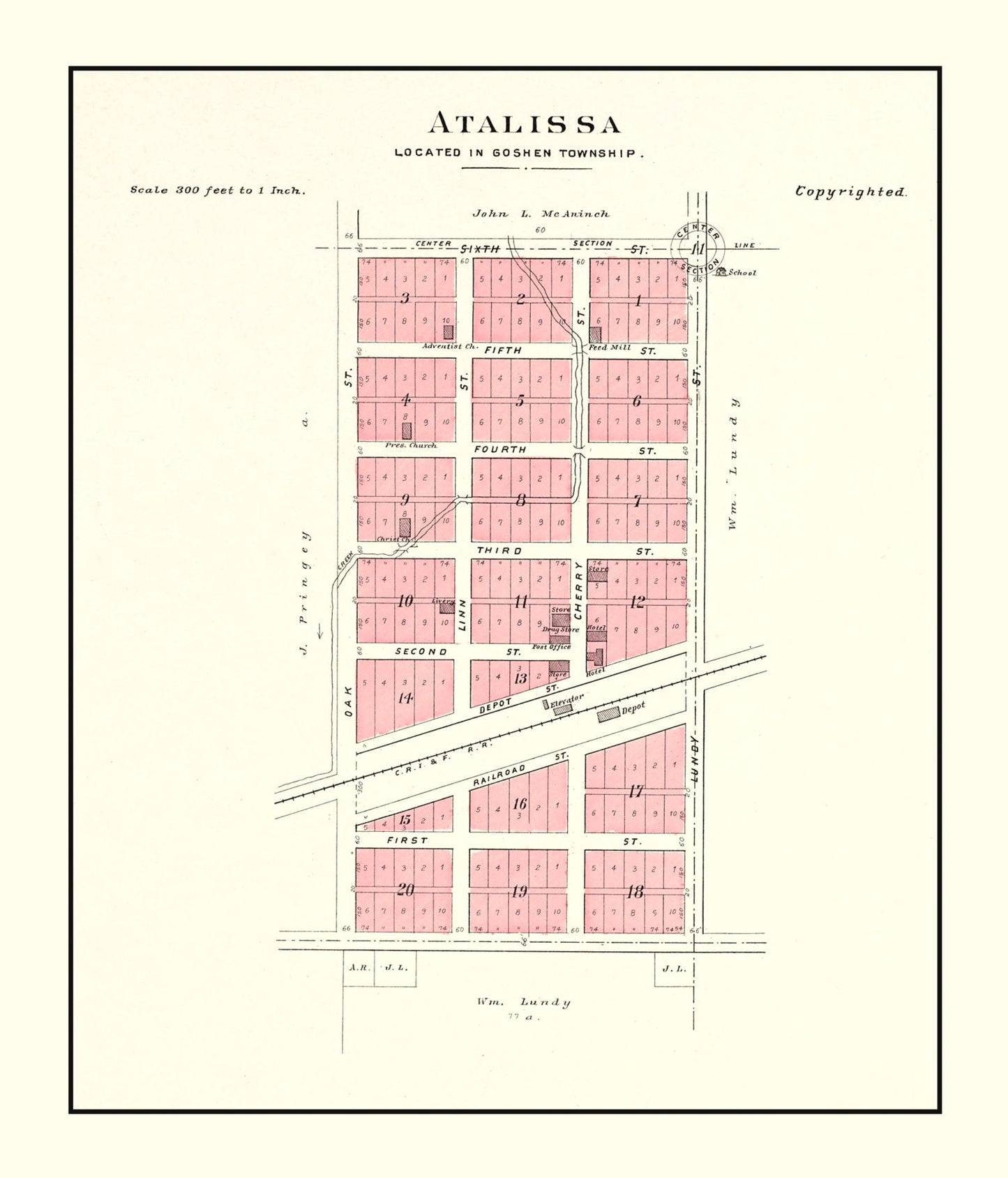 Vintage Map of Atalissa, Iowa, 1899