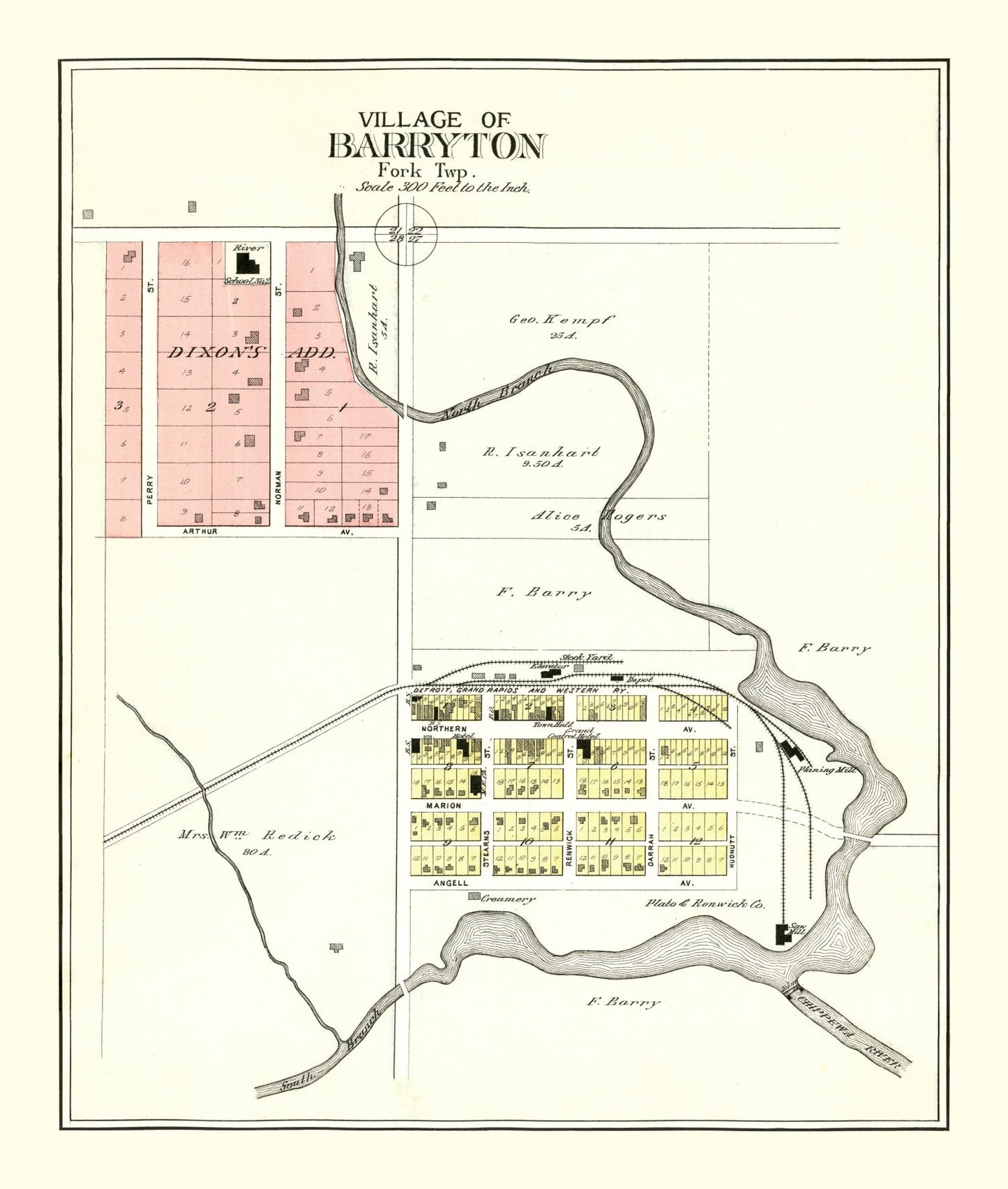 Vintage Map of Barryton, Michigan, 1900