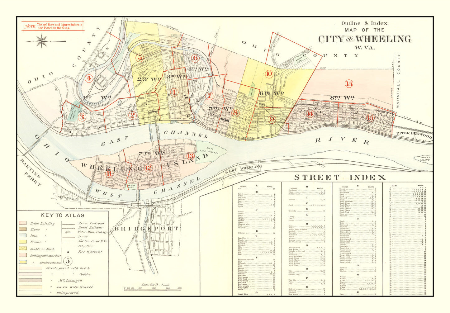 Vintage Map of Wheeling, West Virginia 1901