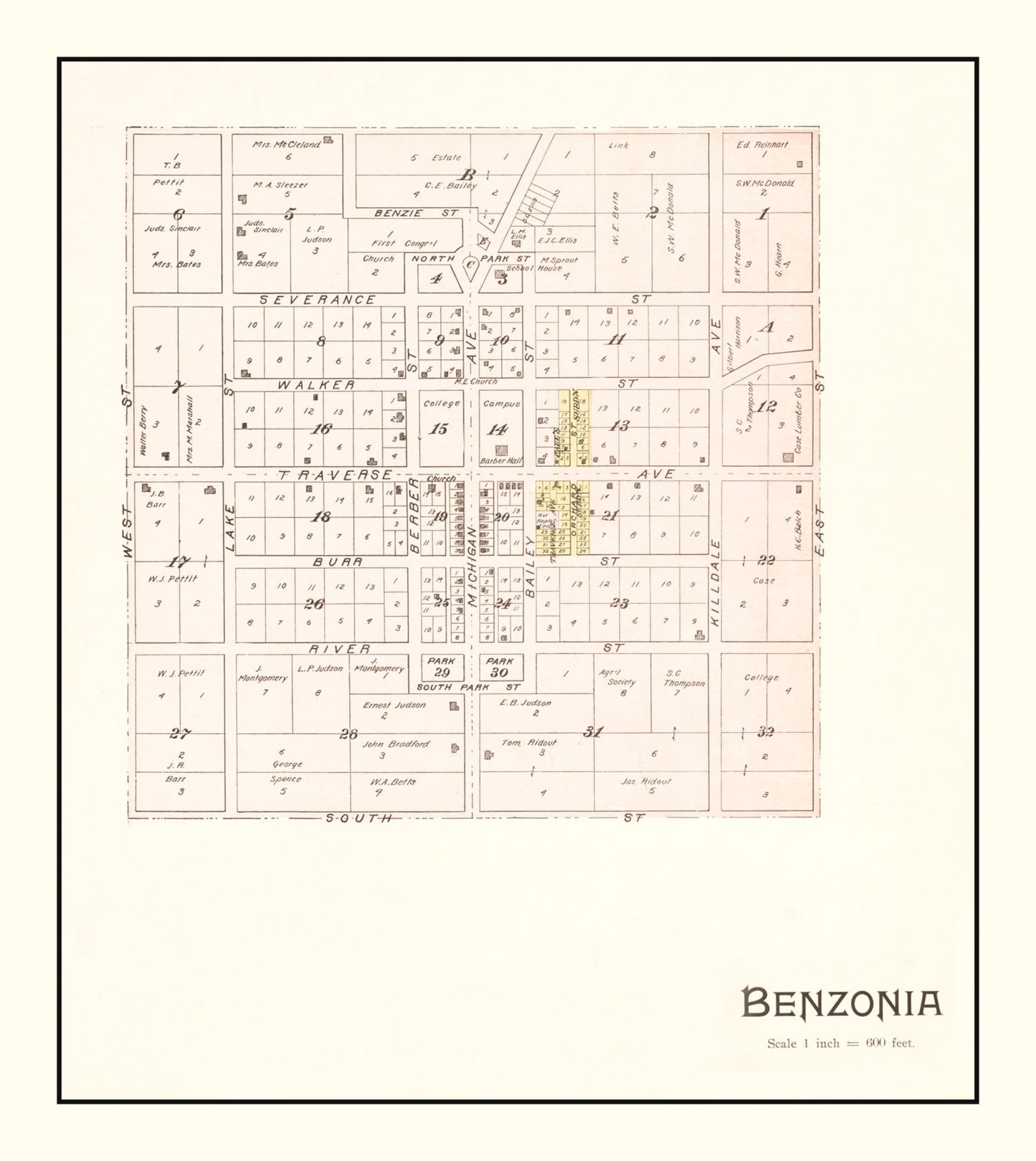Vintage Map of Benzonia, Michigan, 1901