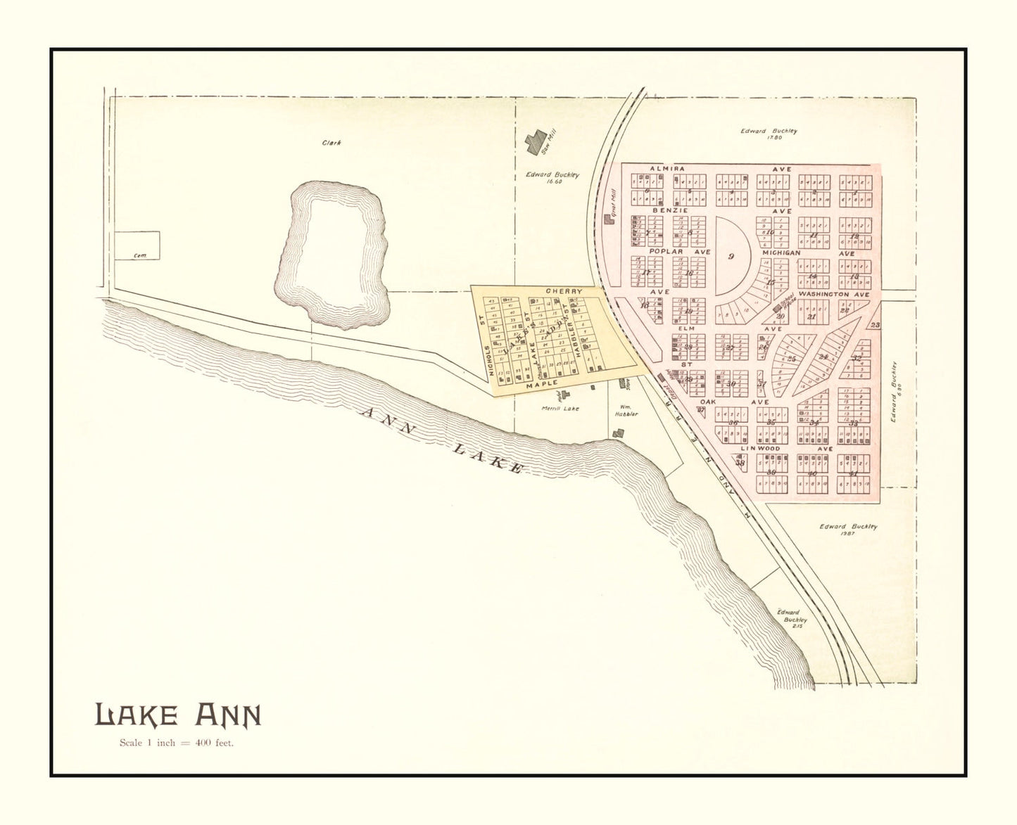 Vintage Map of Lake Ann, Michigan, 1901