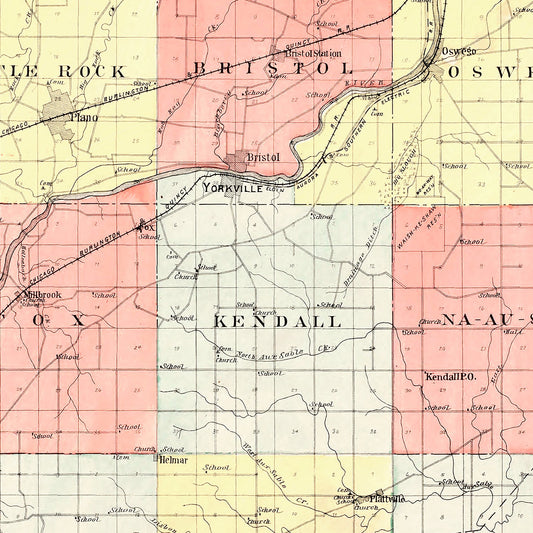 Vintage Map of Kendall County, Illinois, 1903