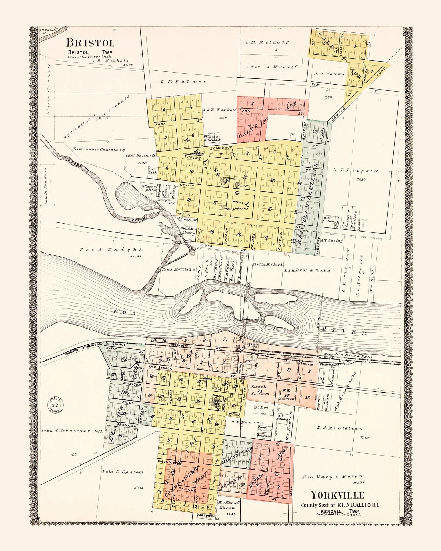 Vintage Map of Bristol, Illinois, 1903