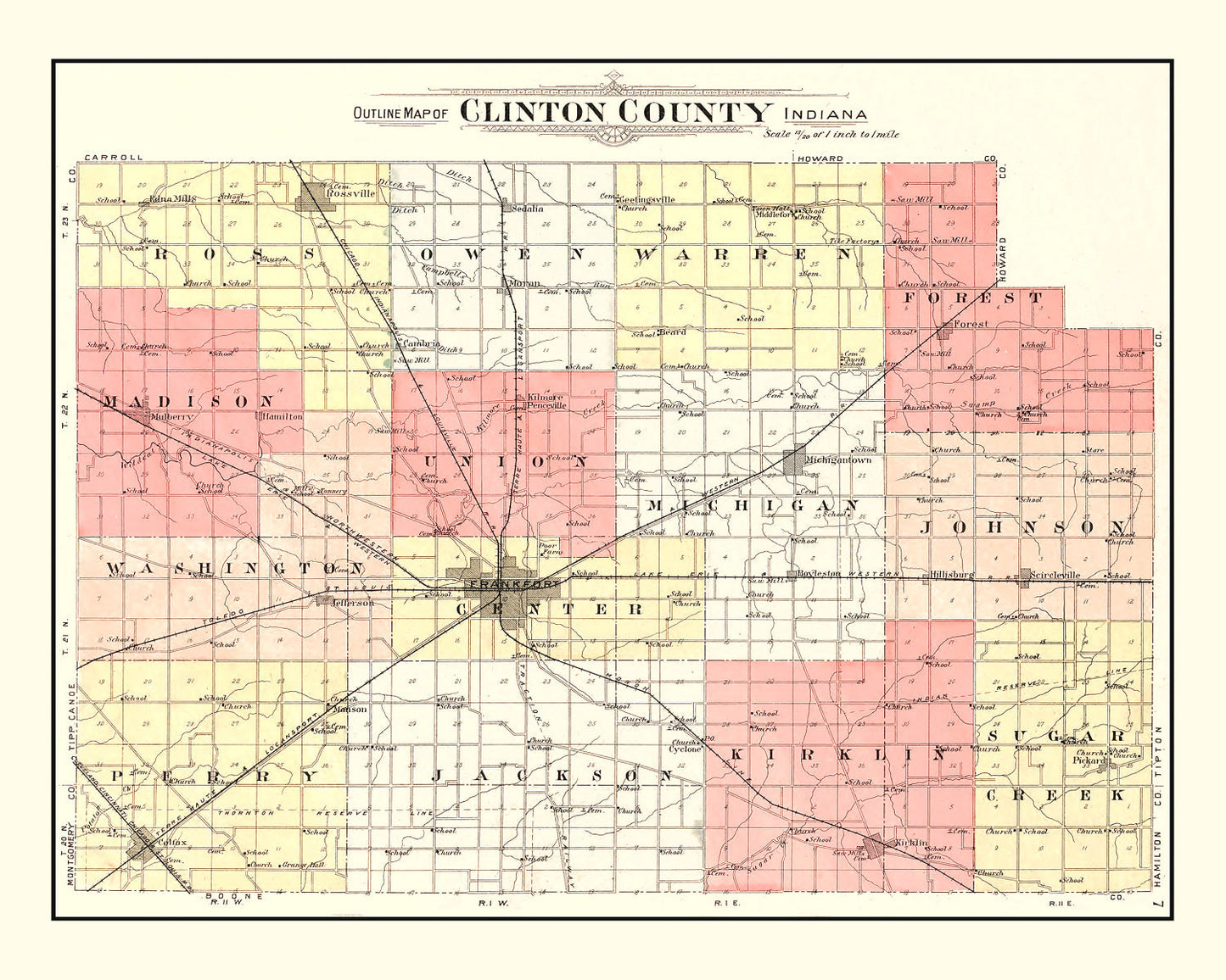 Vintage Map of Clinton County, Indiana, 1903