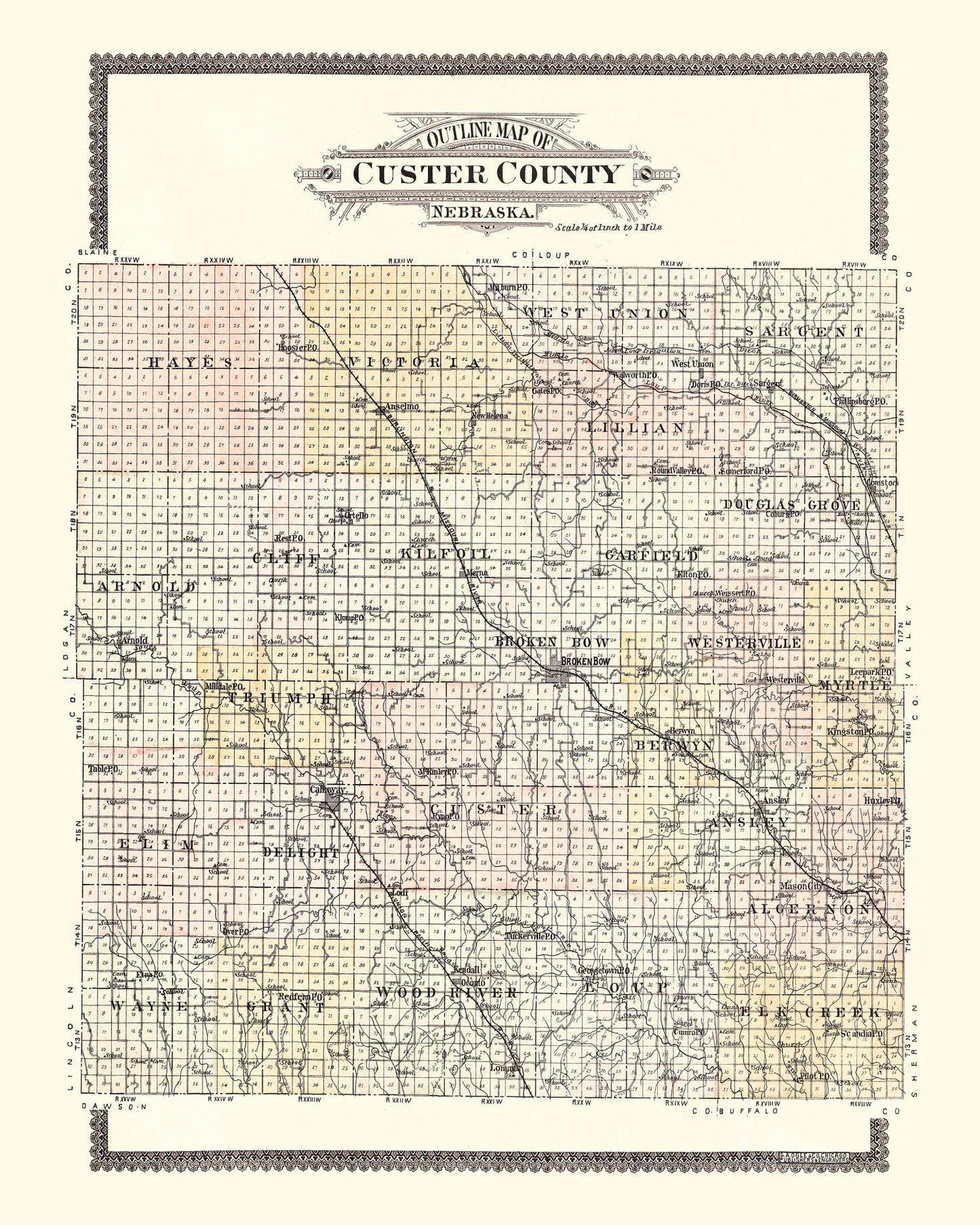 Vintage Map of Custer County, Nebraska 1904