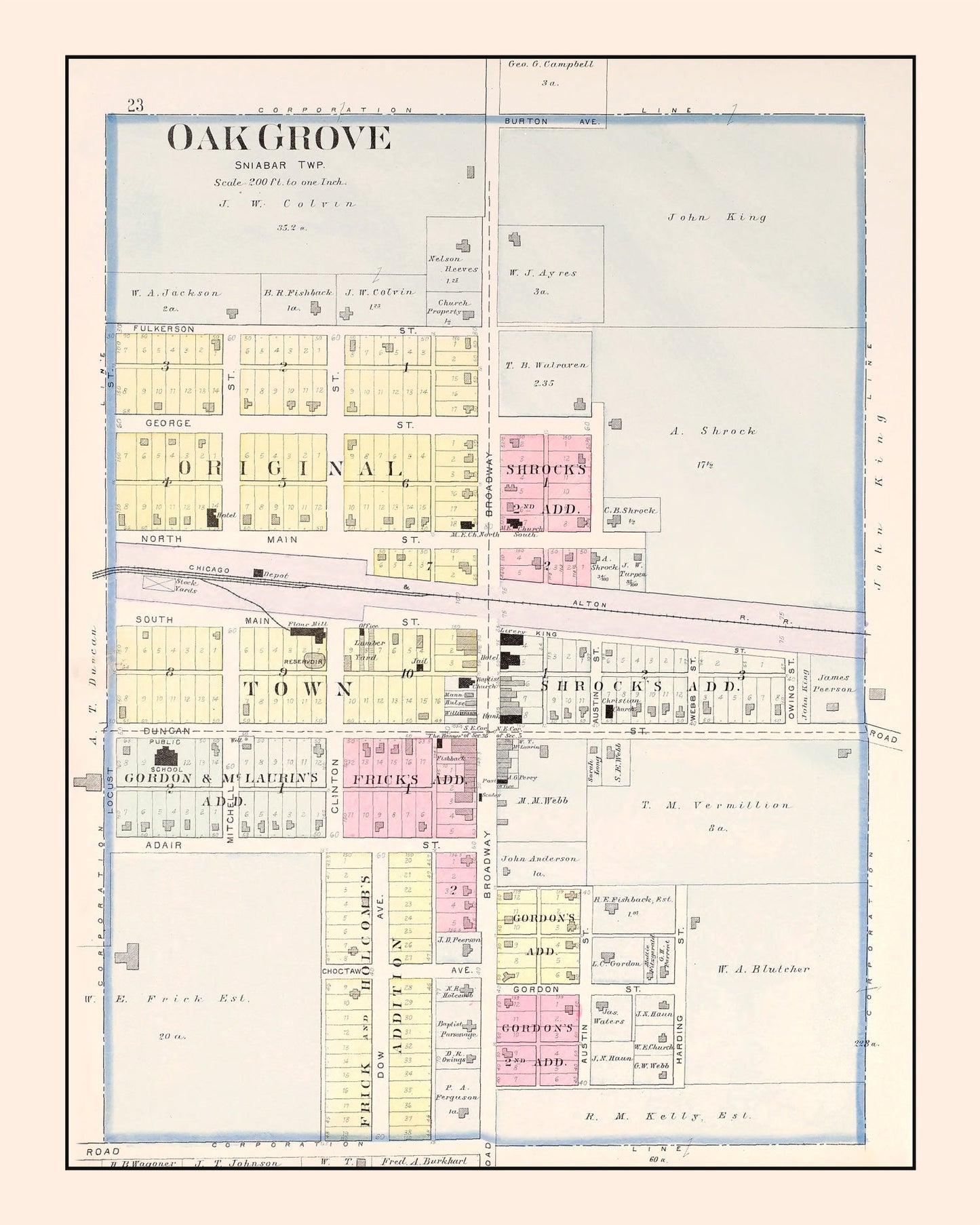 Vintage Map of Oak Grove, Missouri, 1904