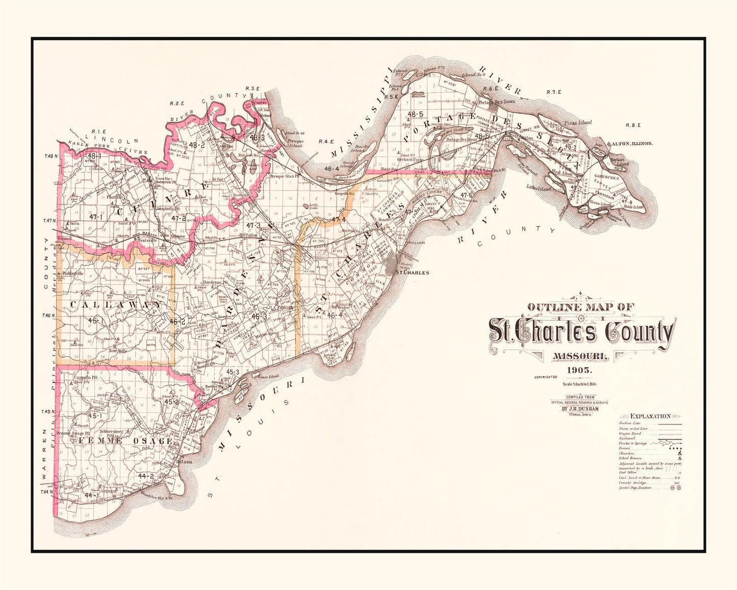 Vintage Map of Saint Charles County, Missouri, 1905