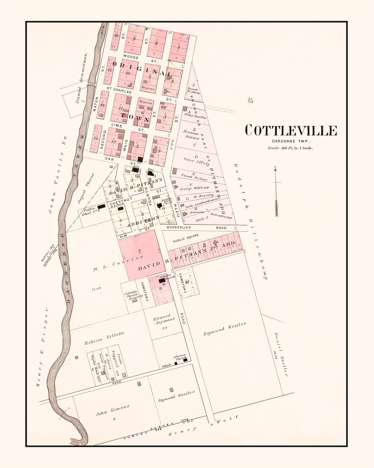 Vintage Map of Cottleville, Missouri 1905