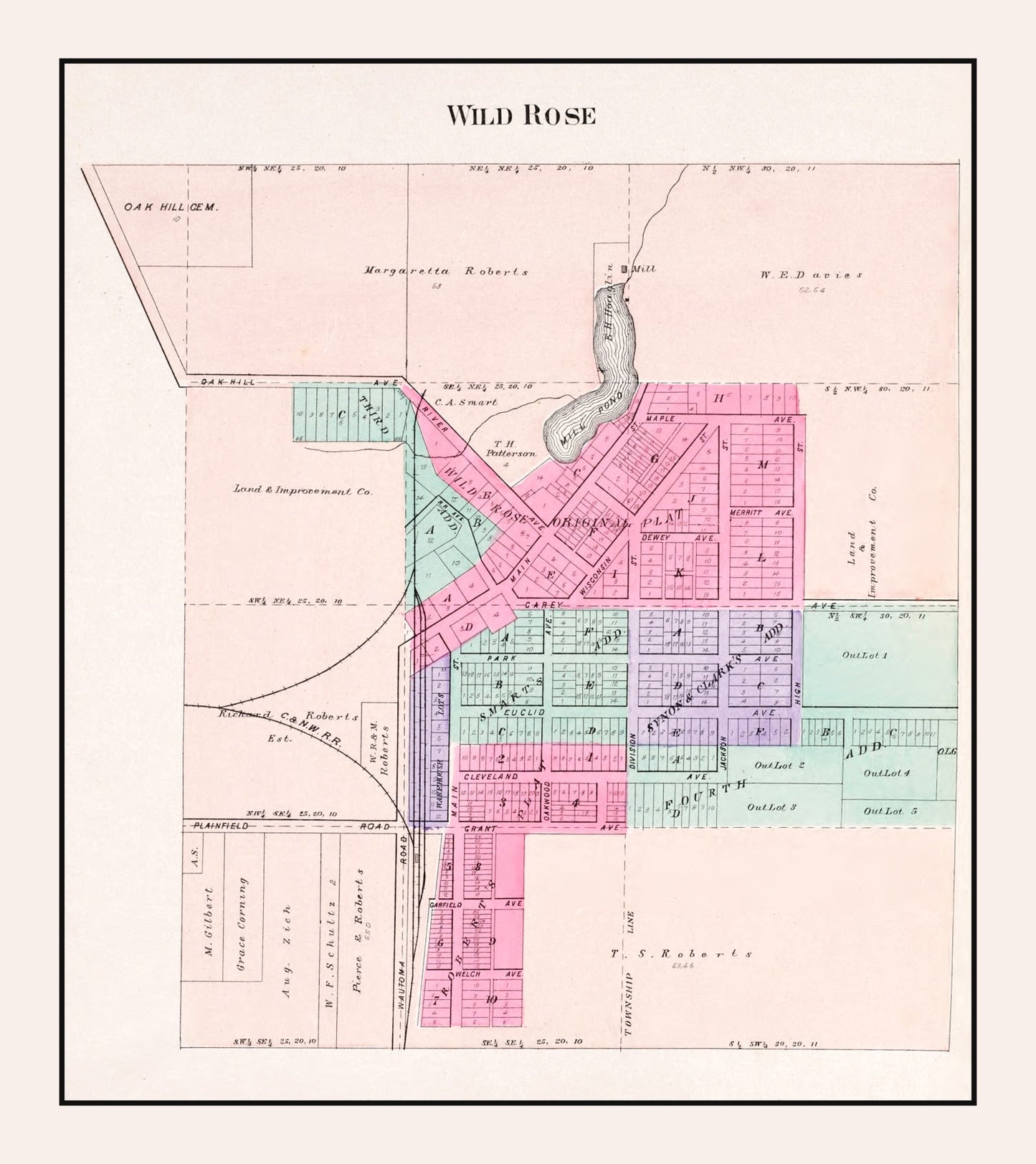 Vintage Map of Wild Rose, Wisconsin, 1906