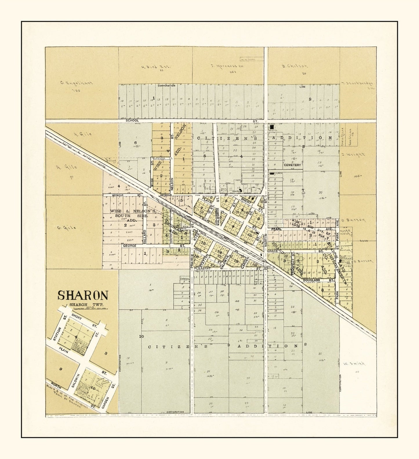 Vintage Map of Sharon, Wisconsin, 1907