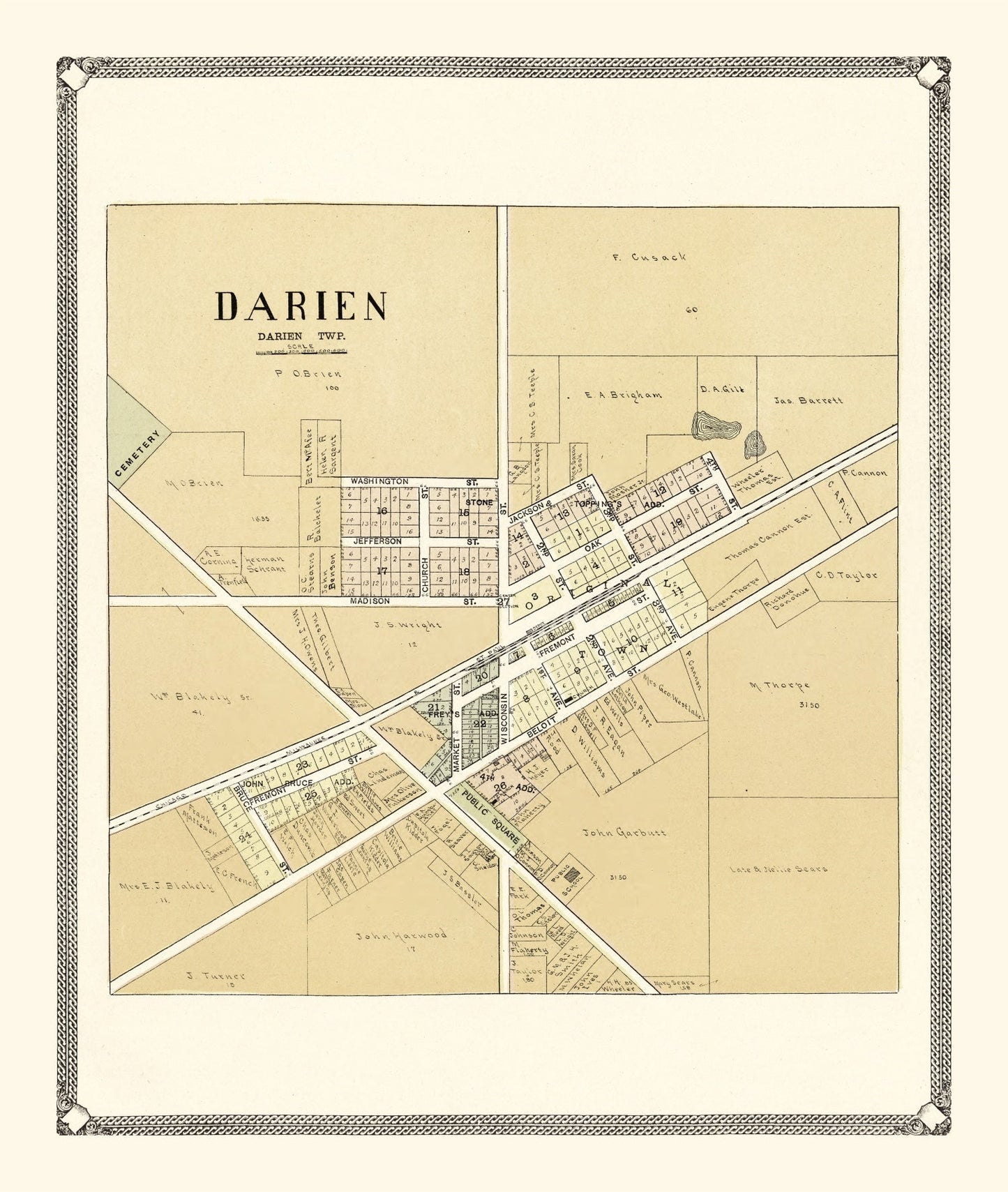 Vintage Map of Darien, Wisconsin, 1907