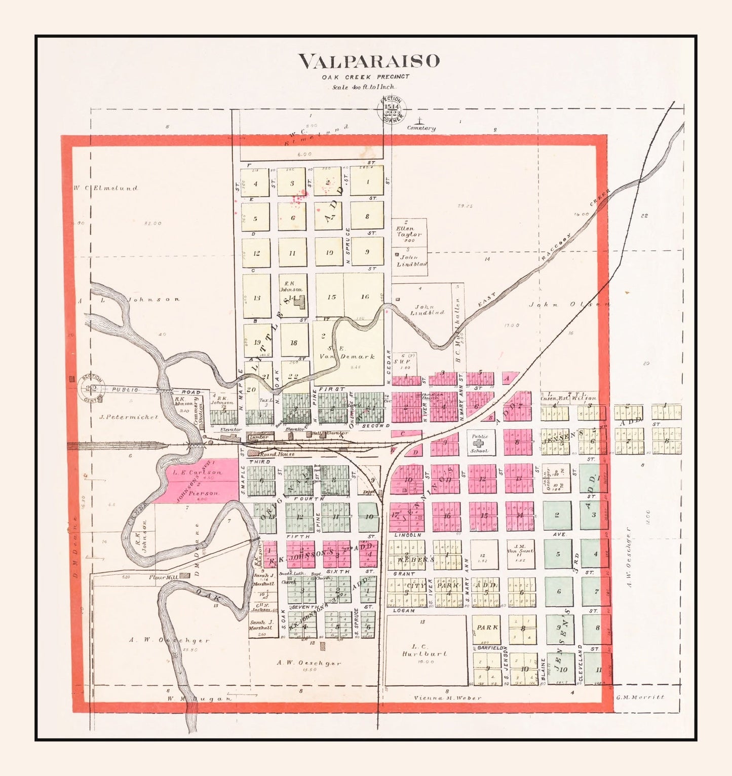 Vintage Map of Valparaiso, Nebraska, 1907