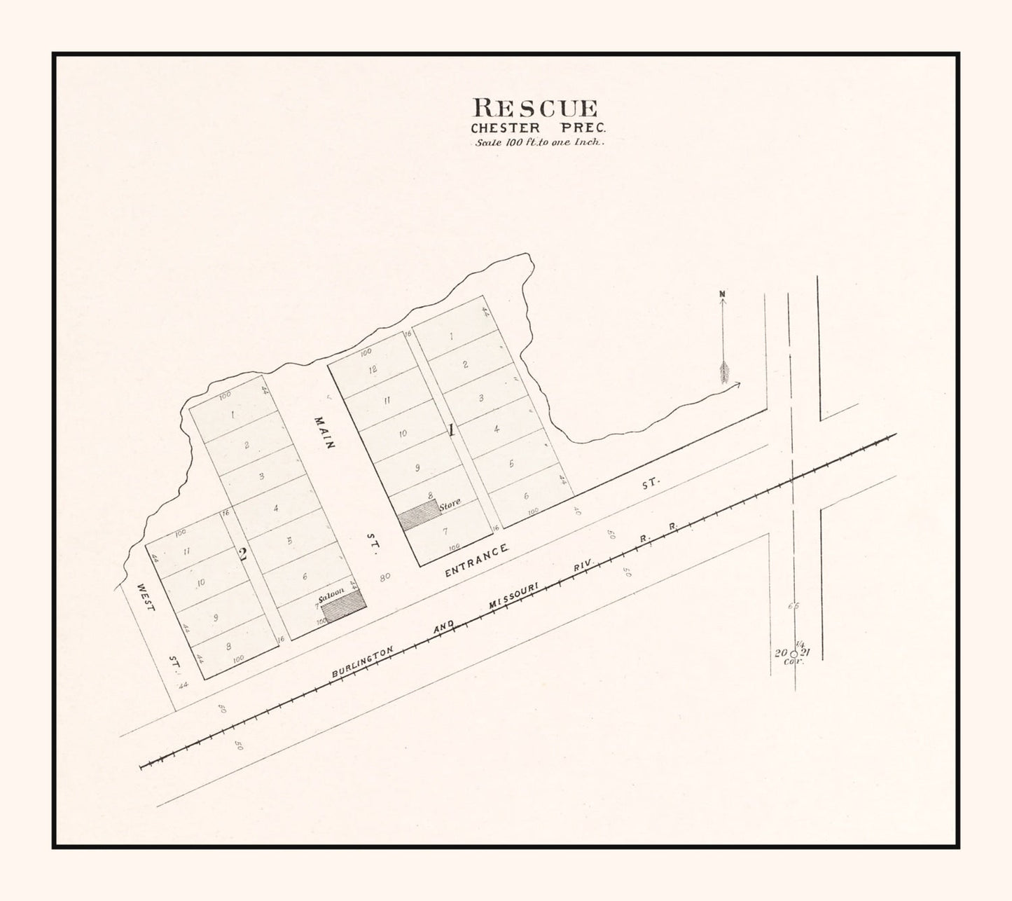 Vintage Map of Rescue, Nebraska, 1907