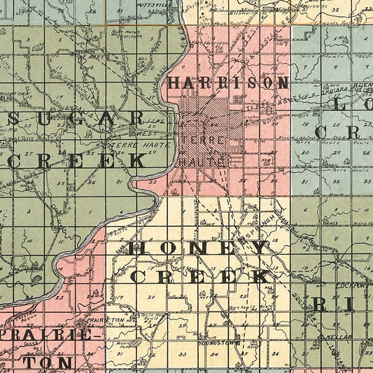 Vintage Map of Vigo County, Indiana, 1907