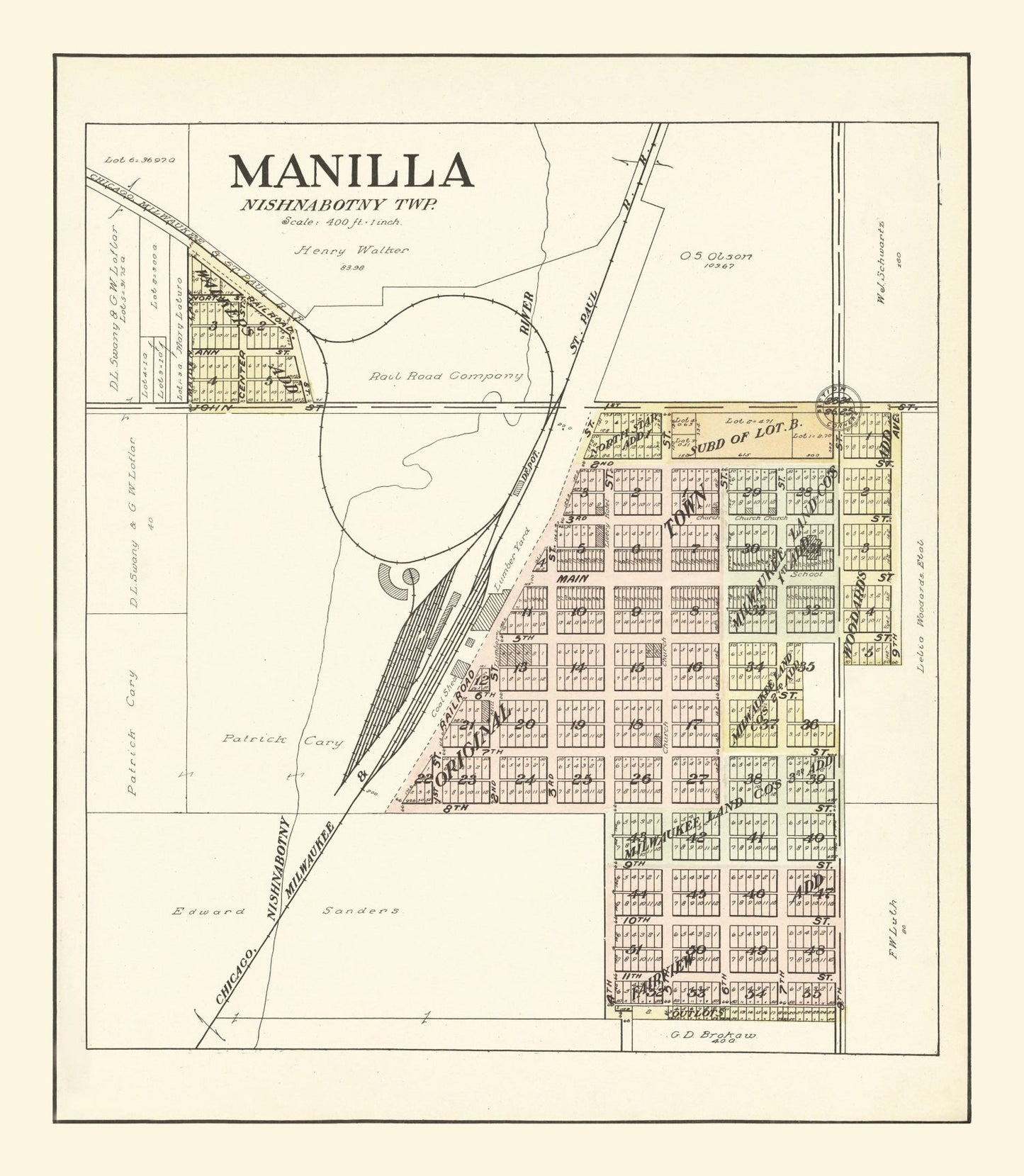 Vintage Map of Manilla, Iowa, 1908