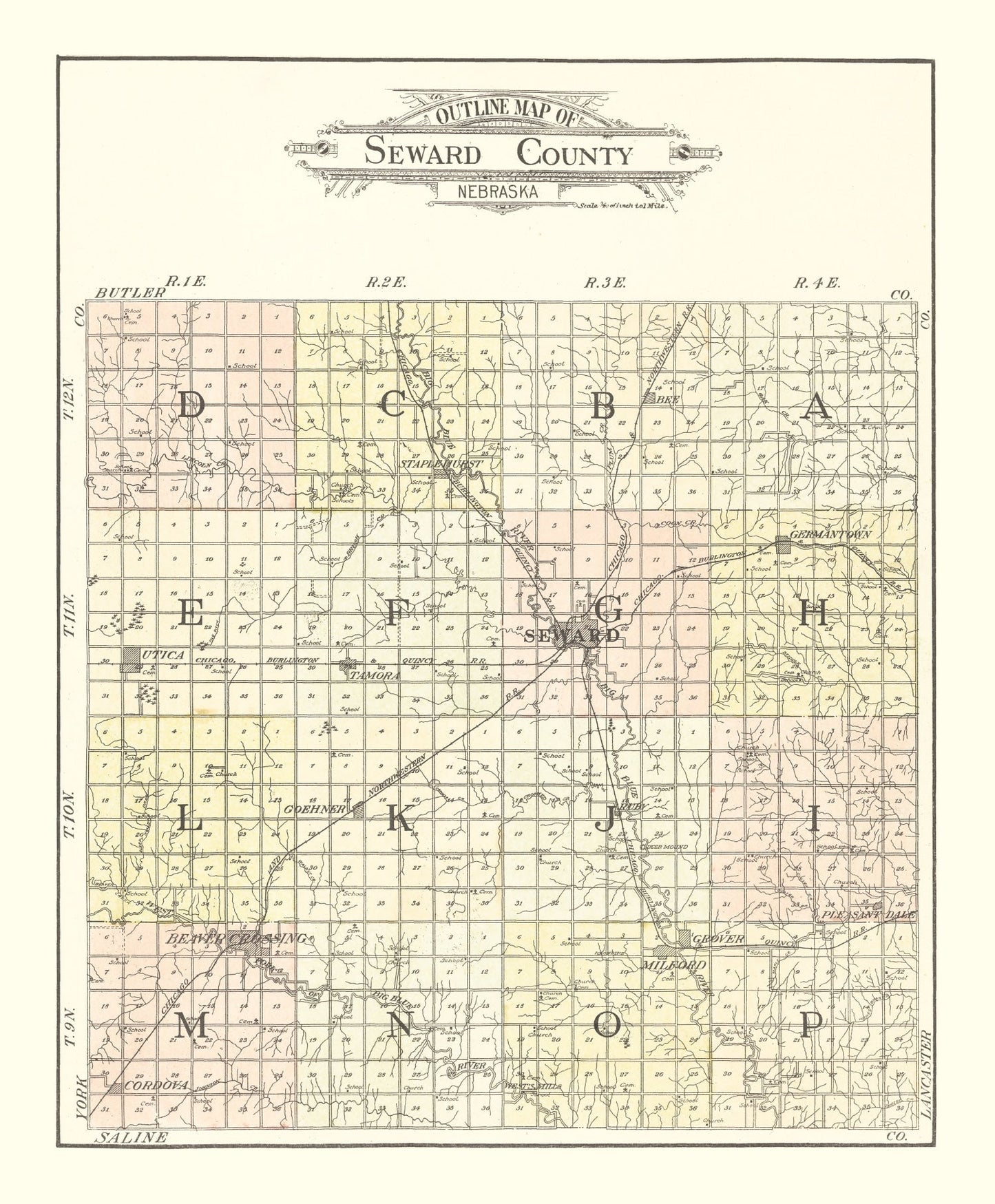 Vintage Map of Seward County, Nebraska, 1908