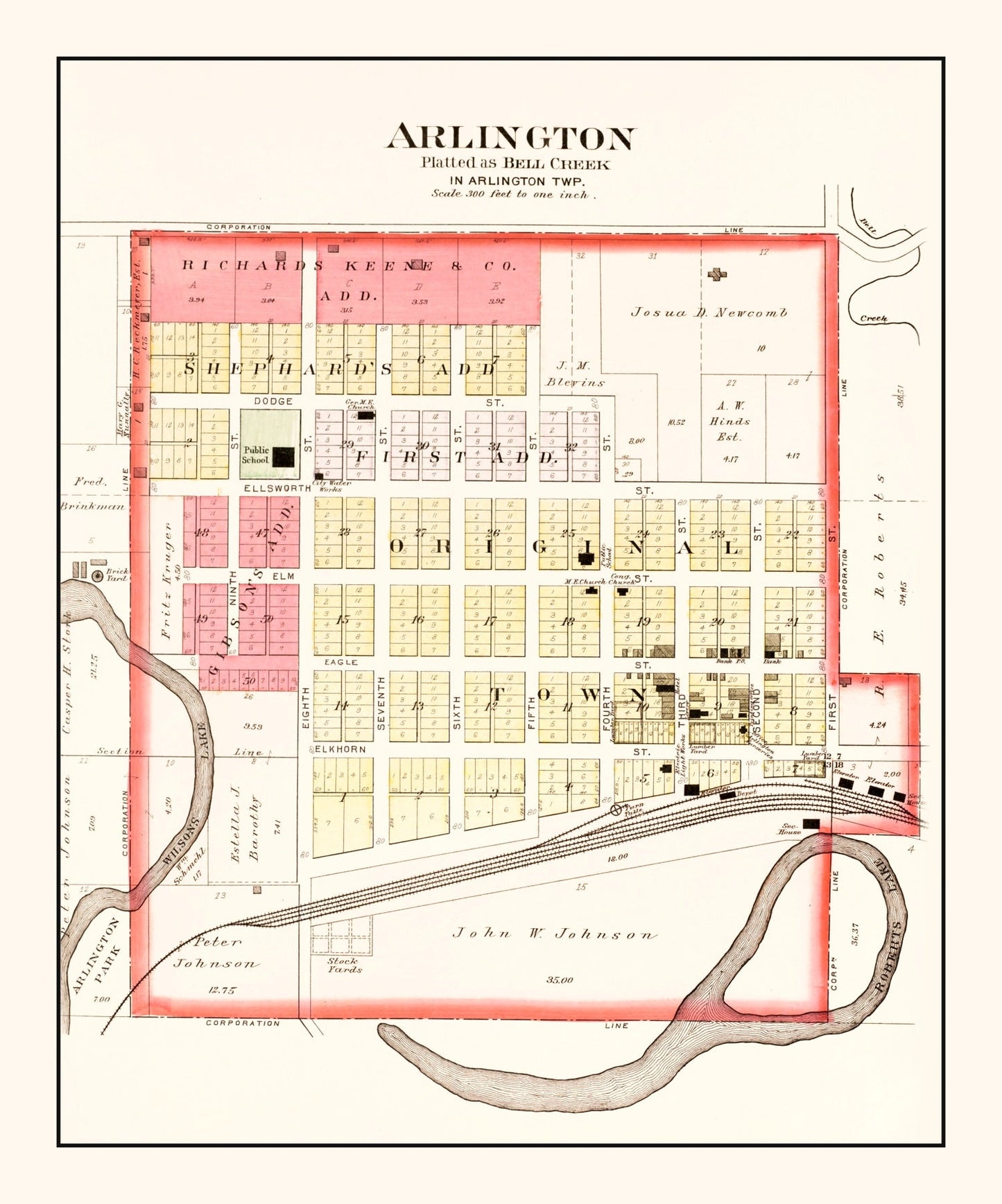 Vintage Map of Arlington, Nebraska, 1908