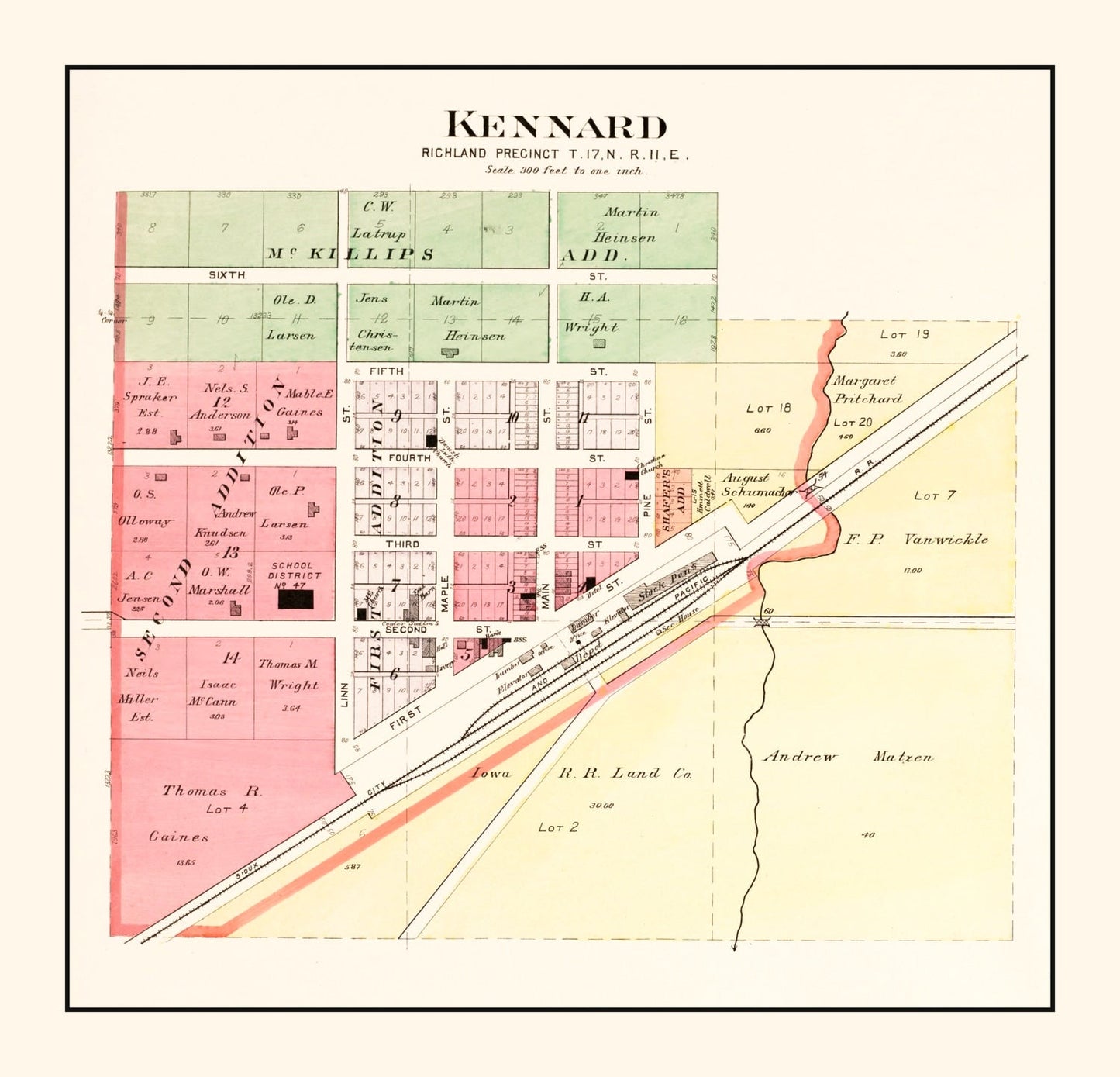 Vintage Map of Kennard, Nebraska, 1908