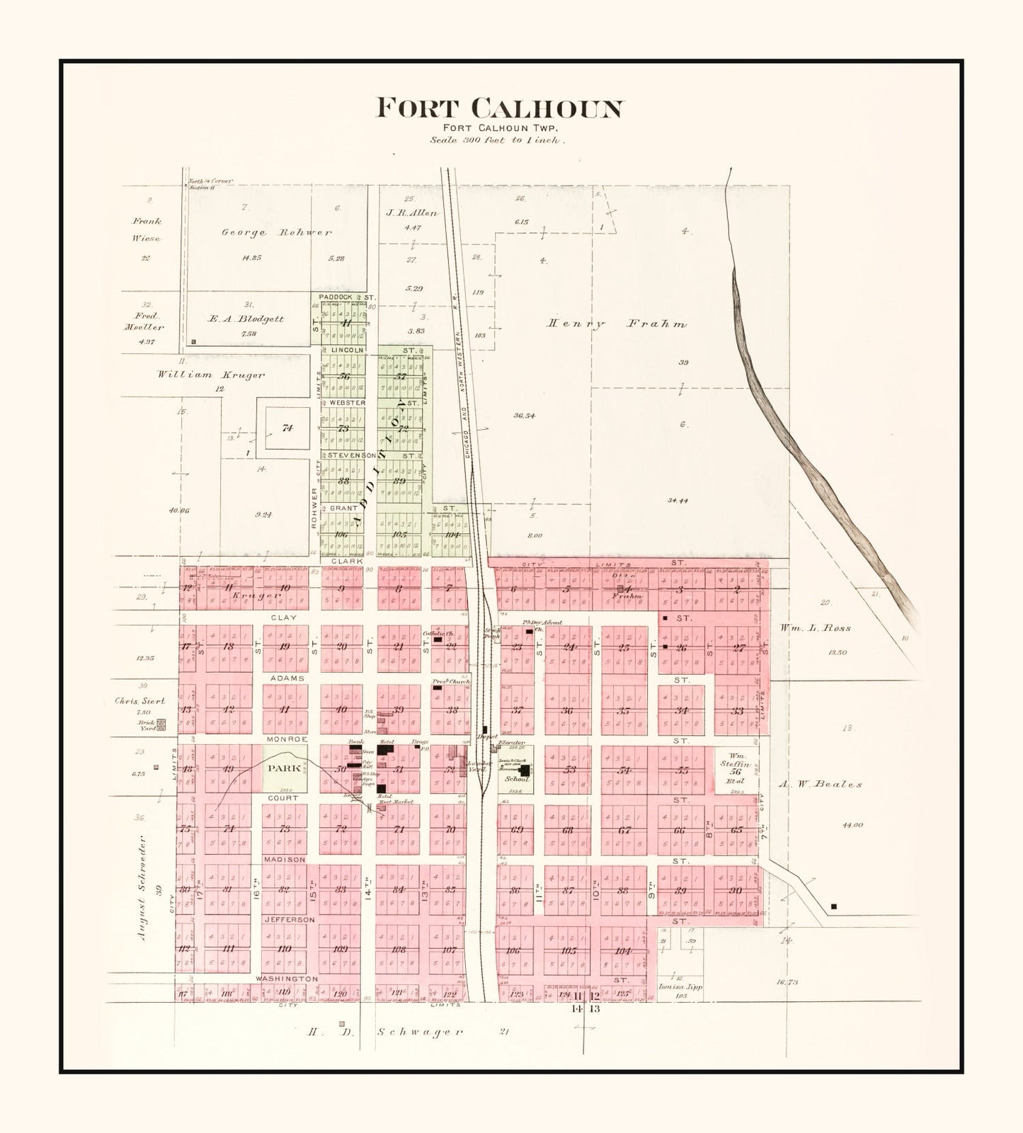 Vintage Map of Fort Calhoun, Nebraska, 1908