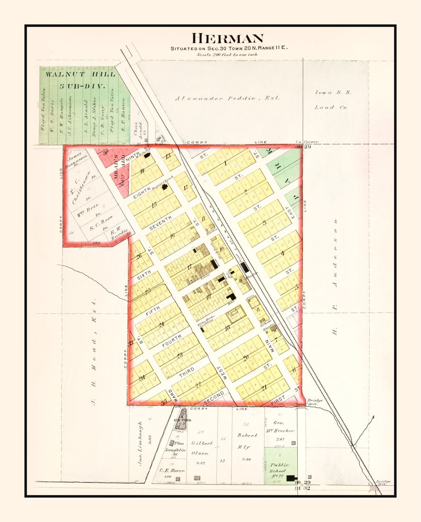 Vintage Map of Herman, Nebraska, 1908