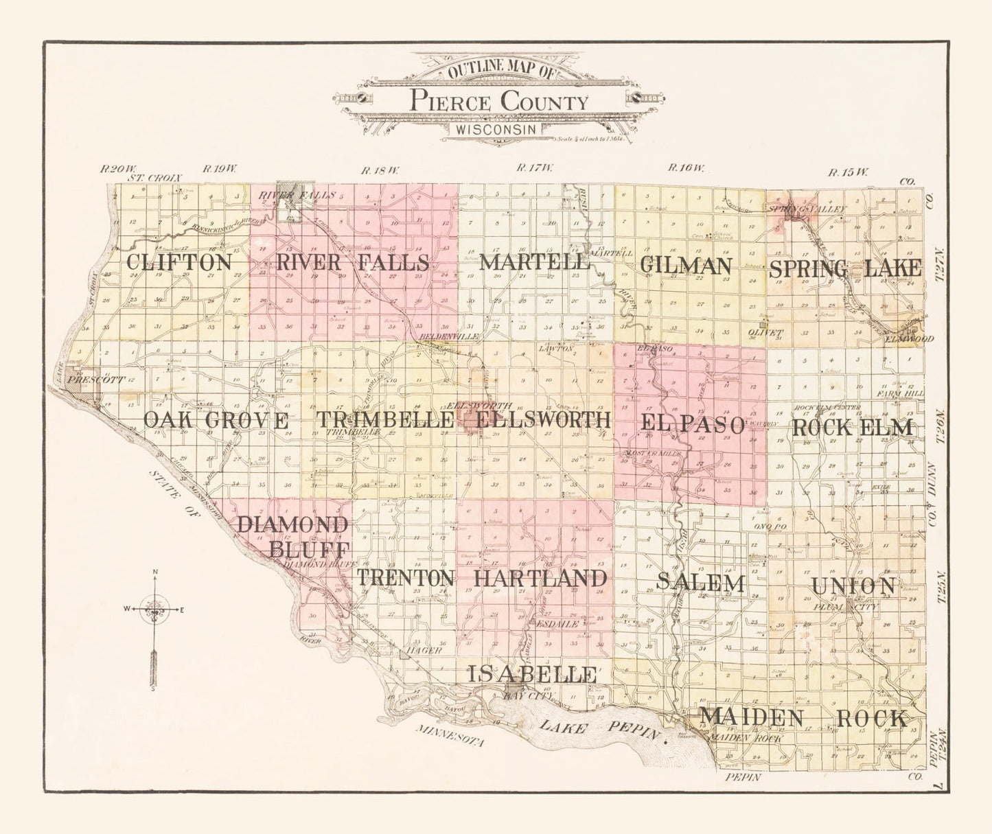 Vintage Map of Pierce County, Wisconsin, 1908