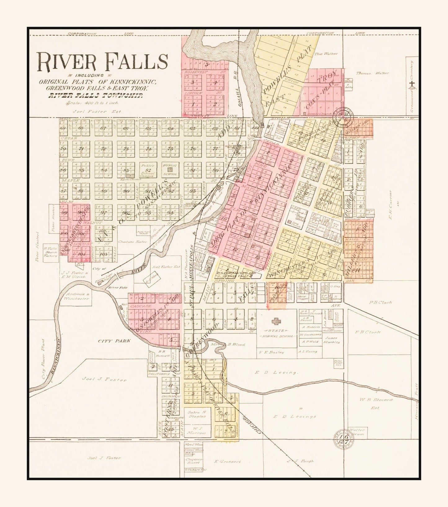 Vintage Map of River Falls, Wisconsin, 1908