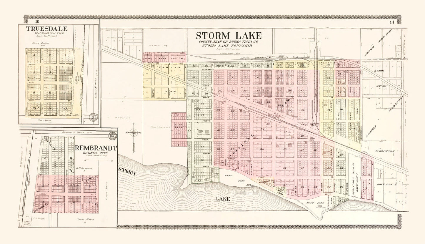 Vintage Map of Storm Lake, Iowa, 1908