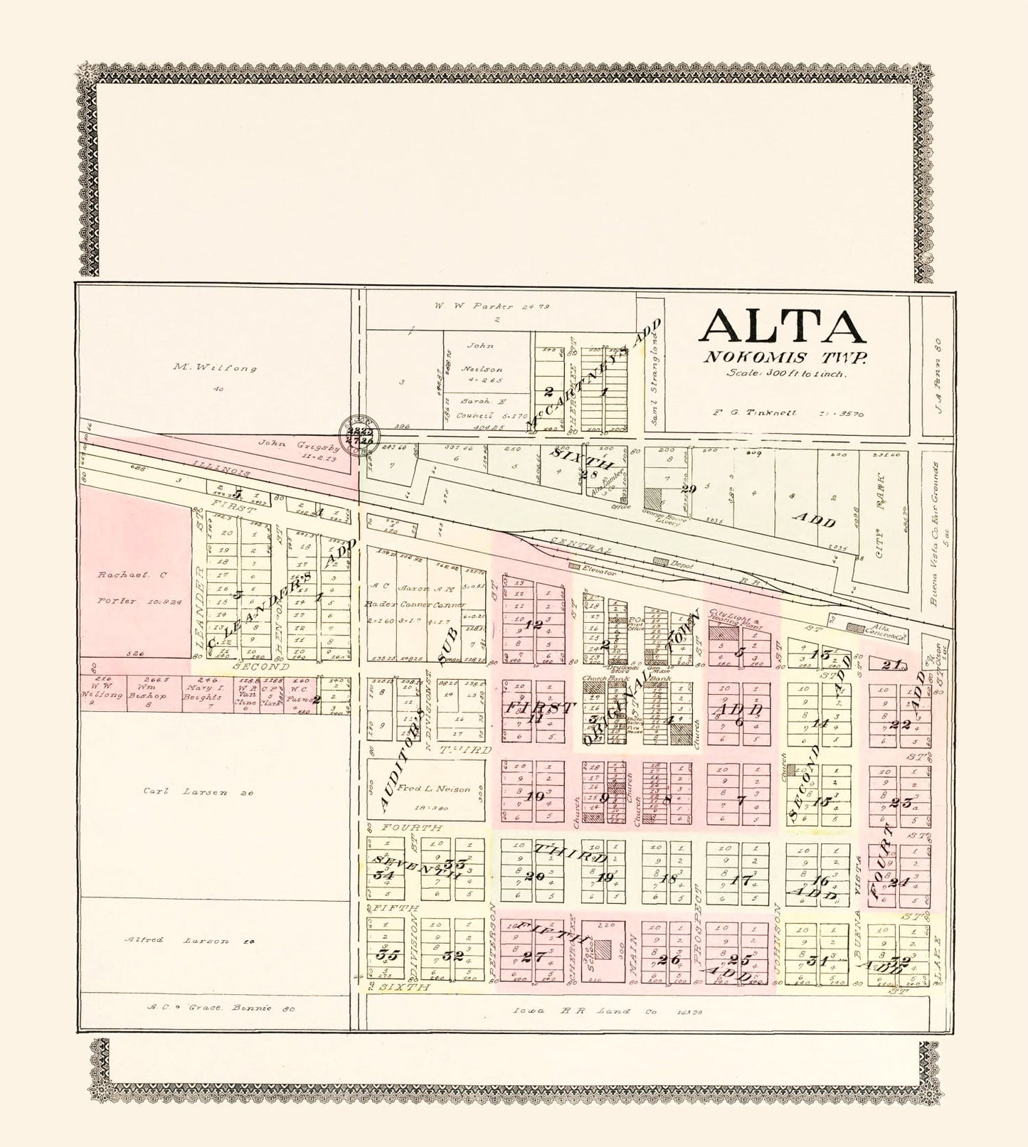 Vintage Map of Alta, Iowa, 1908