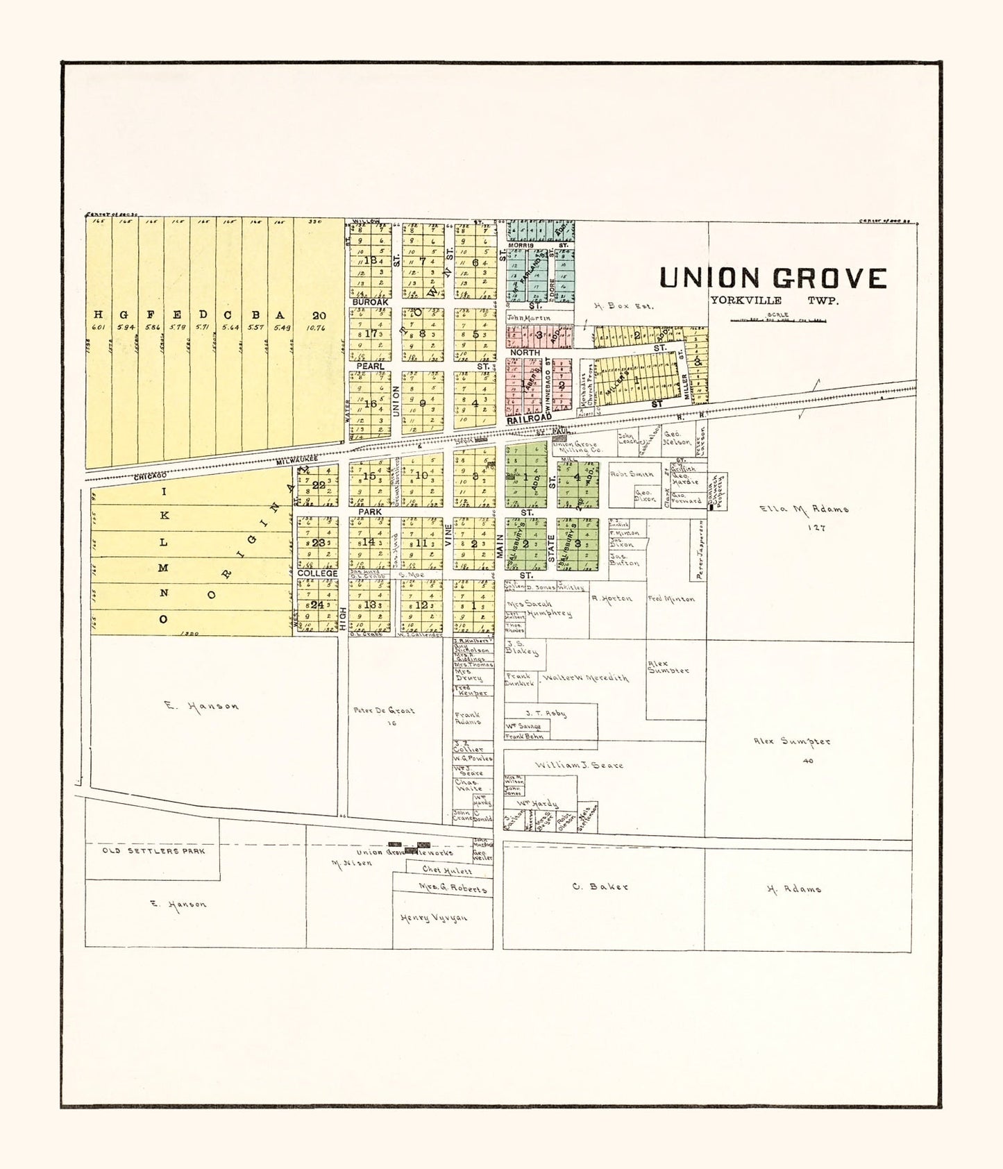 Vintage Map of Union Grove, Wisconsin, 1908