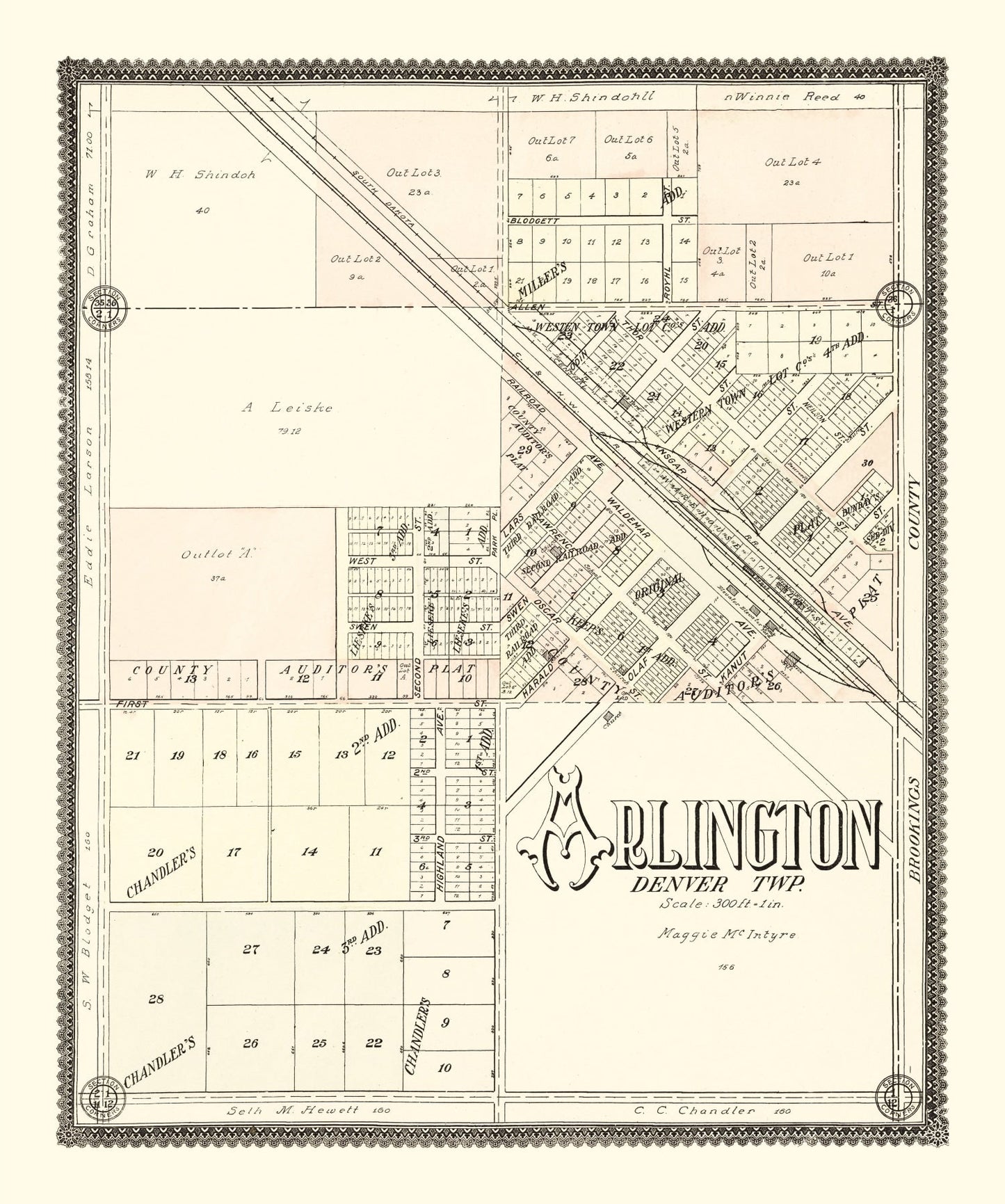 Vintage Map of Arlington, South Dakota, 1909