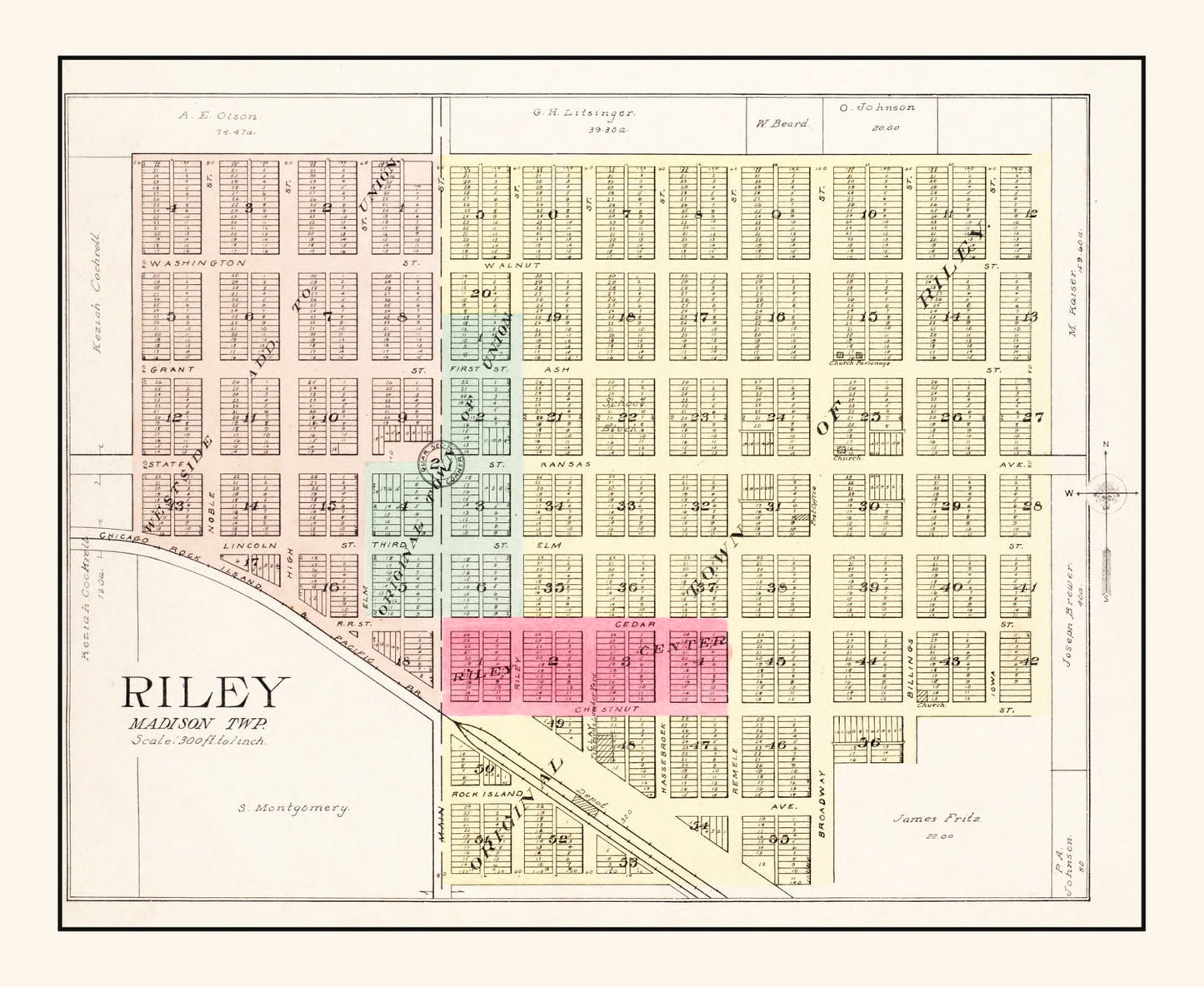 Vintage Map of Riley, Kansas, 1909