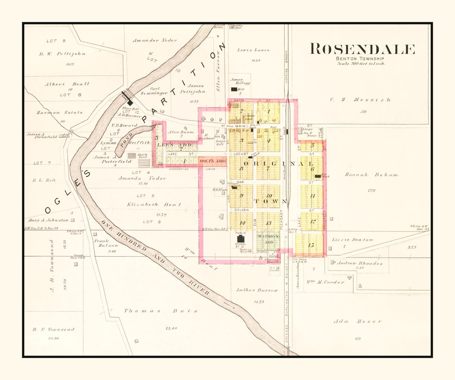 Vintage Map of Rosendale, Missouri, 1909