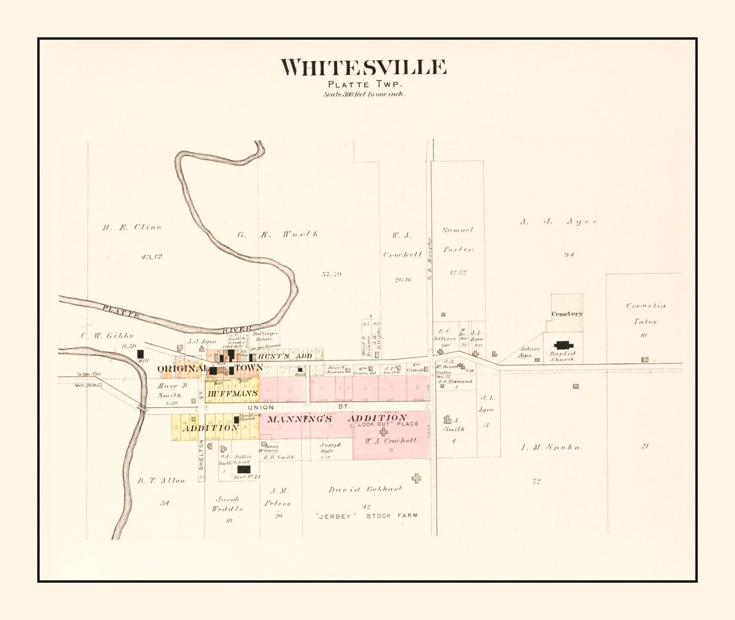 Vintage Map of Whitesville, Missouri 1909