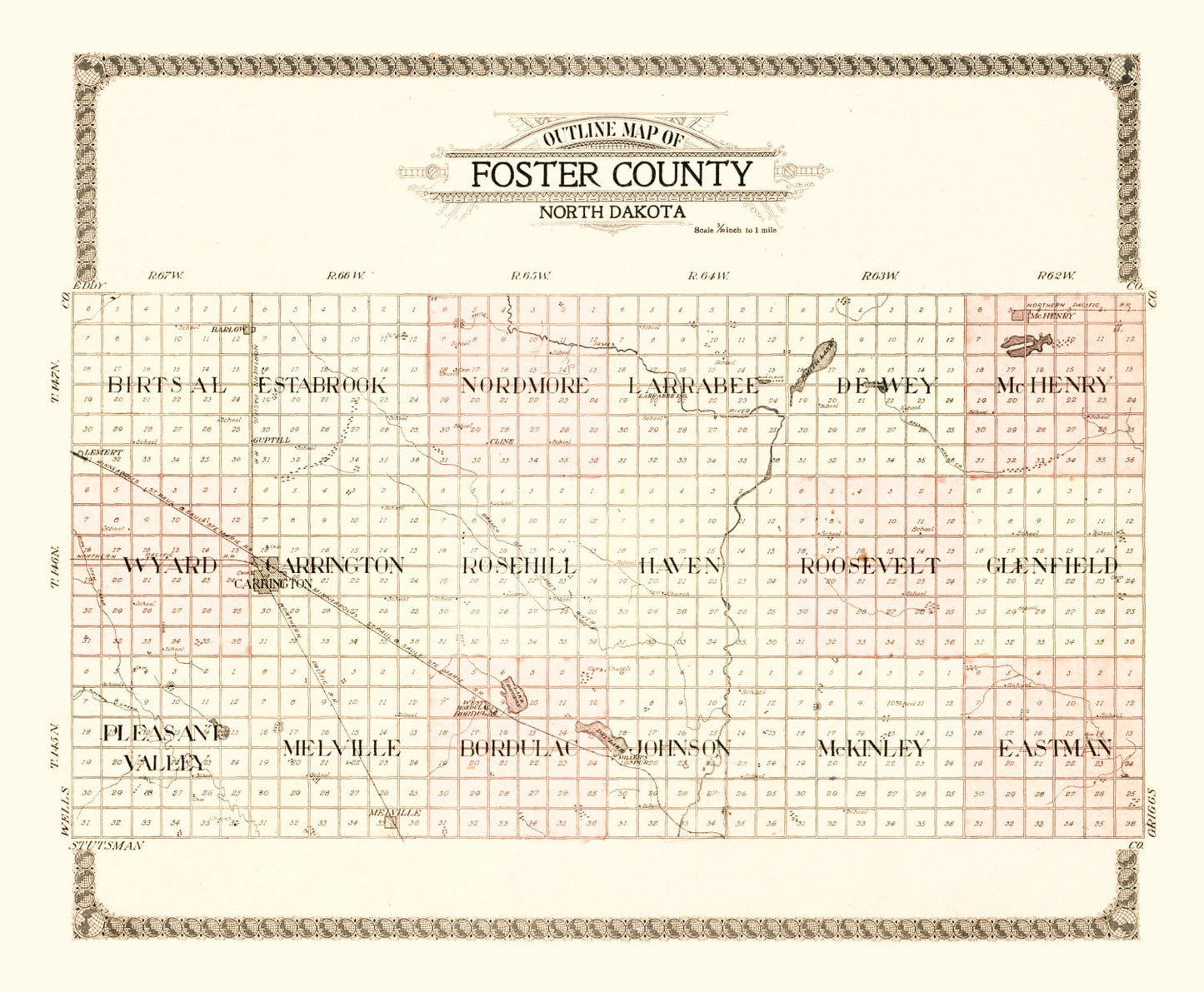 Vintage Map of Foster County, North Dakota, 1910