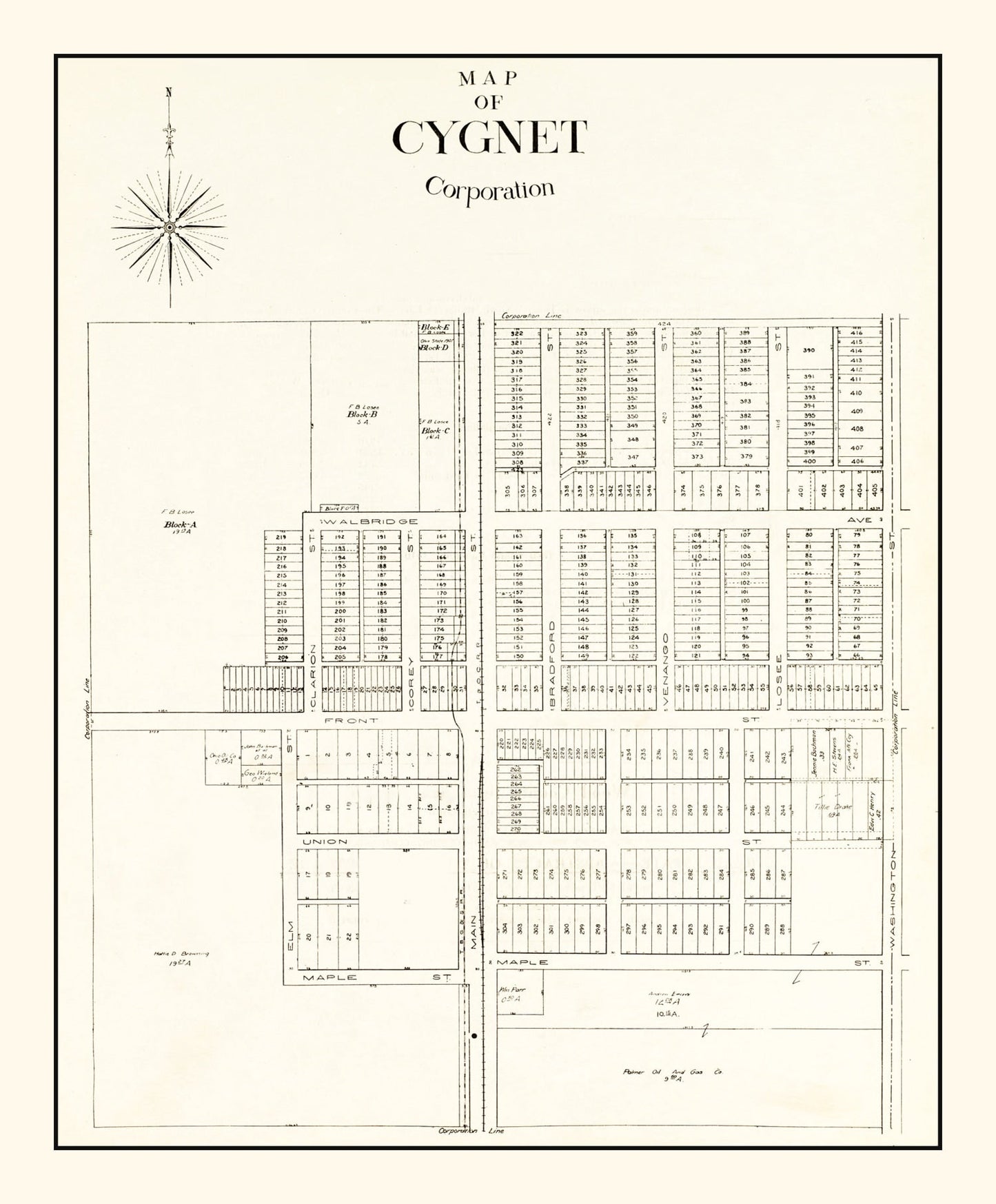 Vintage Map of Cygnet, Ohio, 1912