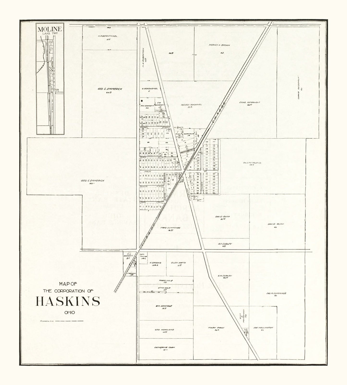 Vintage Map of Haskins, Ohio, 1912