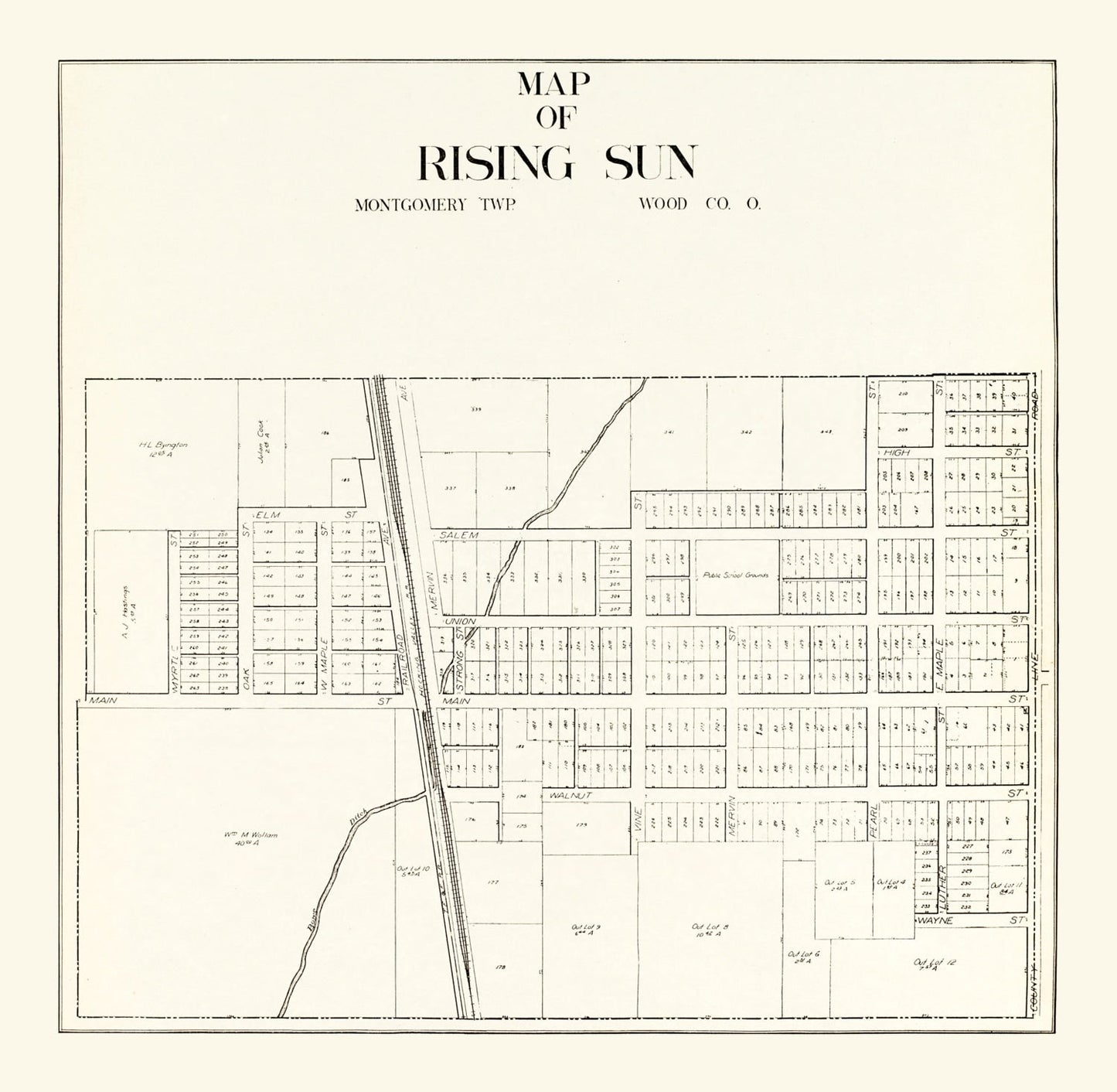 Vintage Map of Rising Sun, Ohio, 1912