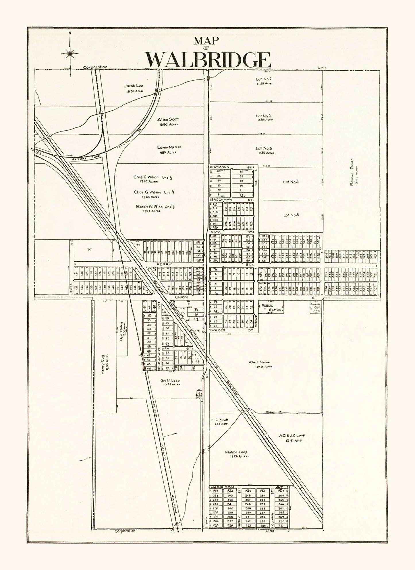 Vintage Map of Walbridge, Ohio, 1912