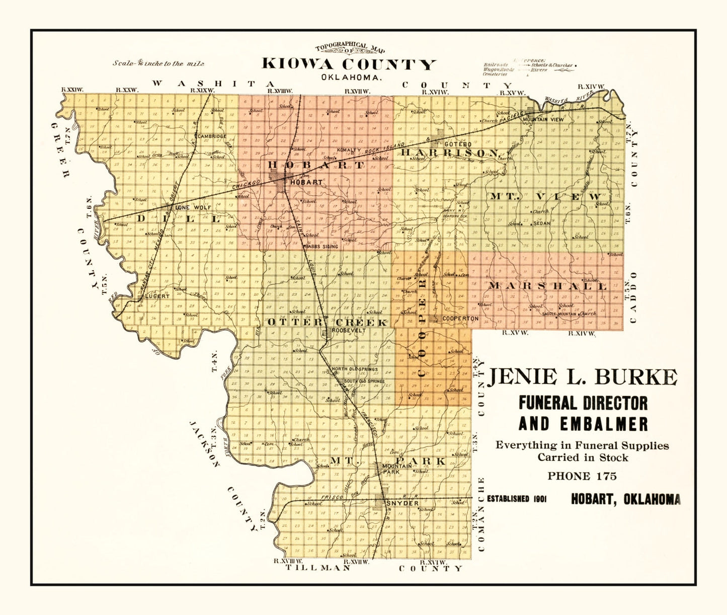Vintage Map of Kiowa County, Oklahoma, 1913