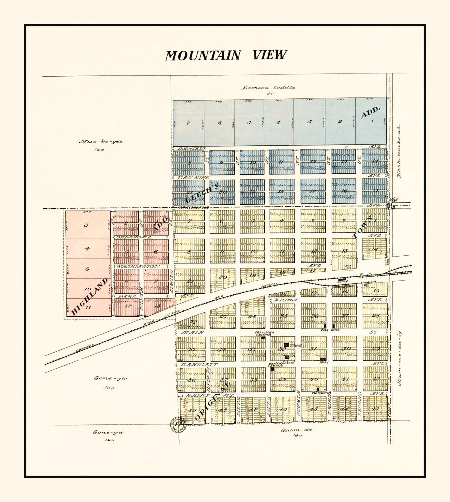 Vintage Map of Mountain View, Oklahoma, 1913