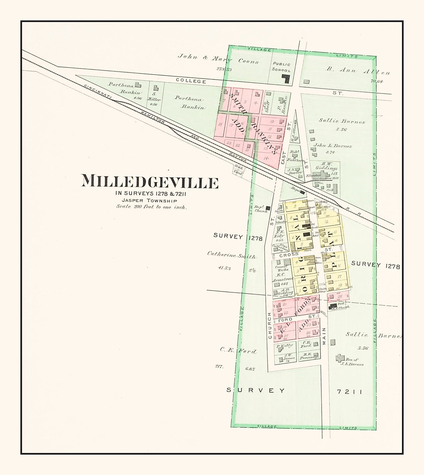 Vintage Map of Milledgeville, Ohio, 1913