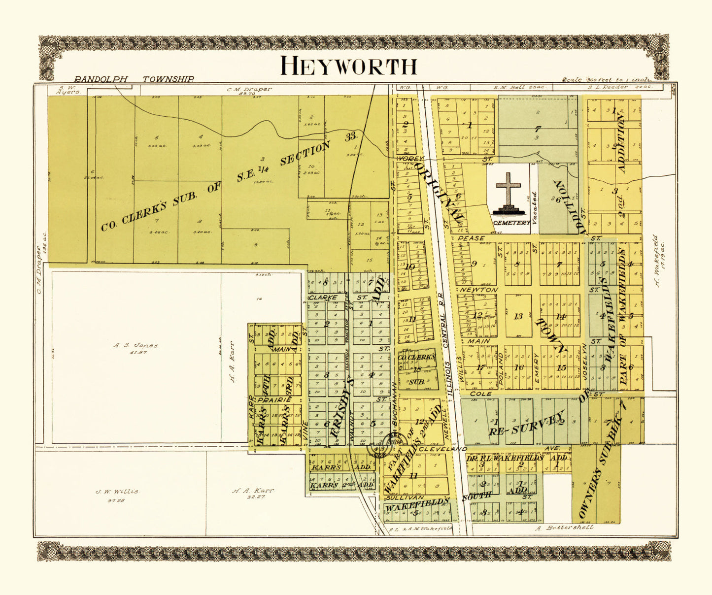 Vintage Map of Heyworth, McLean County, Illinois, 1914