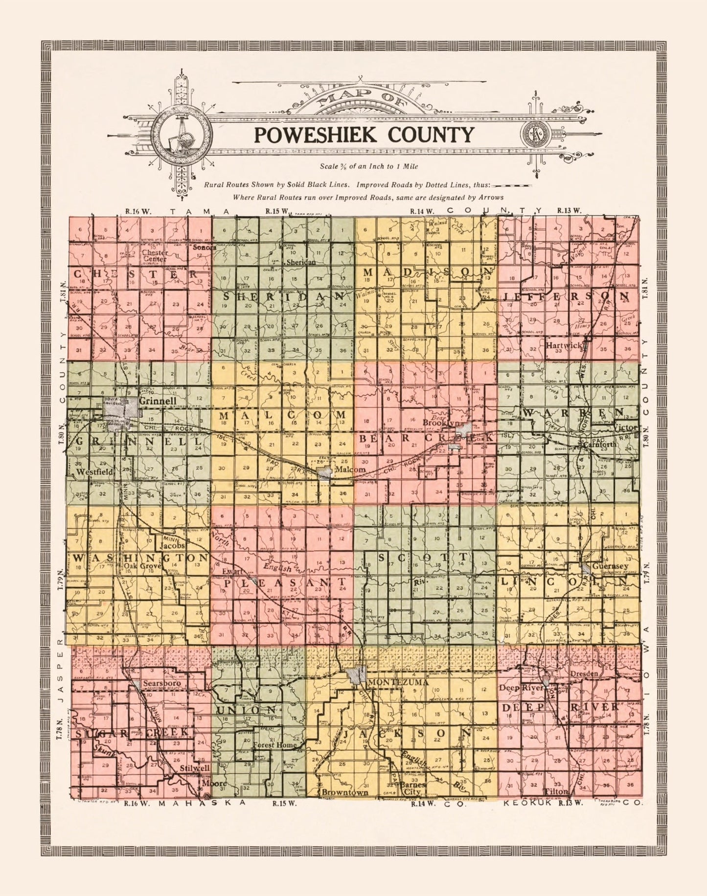 Vintage Map of Poweshiek County, Iowa, 1914